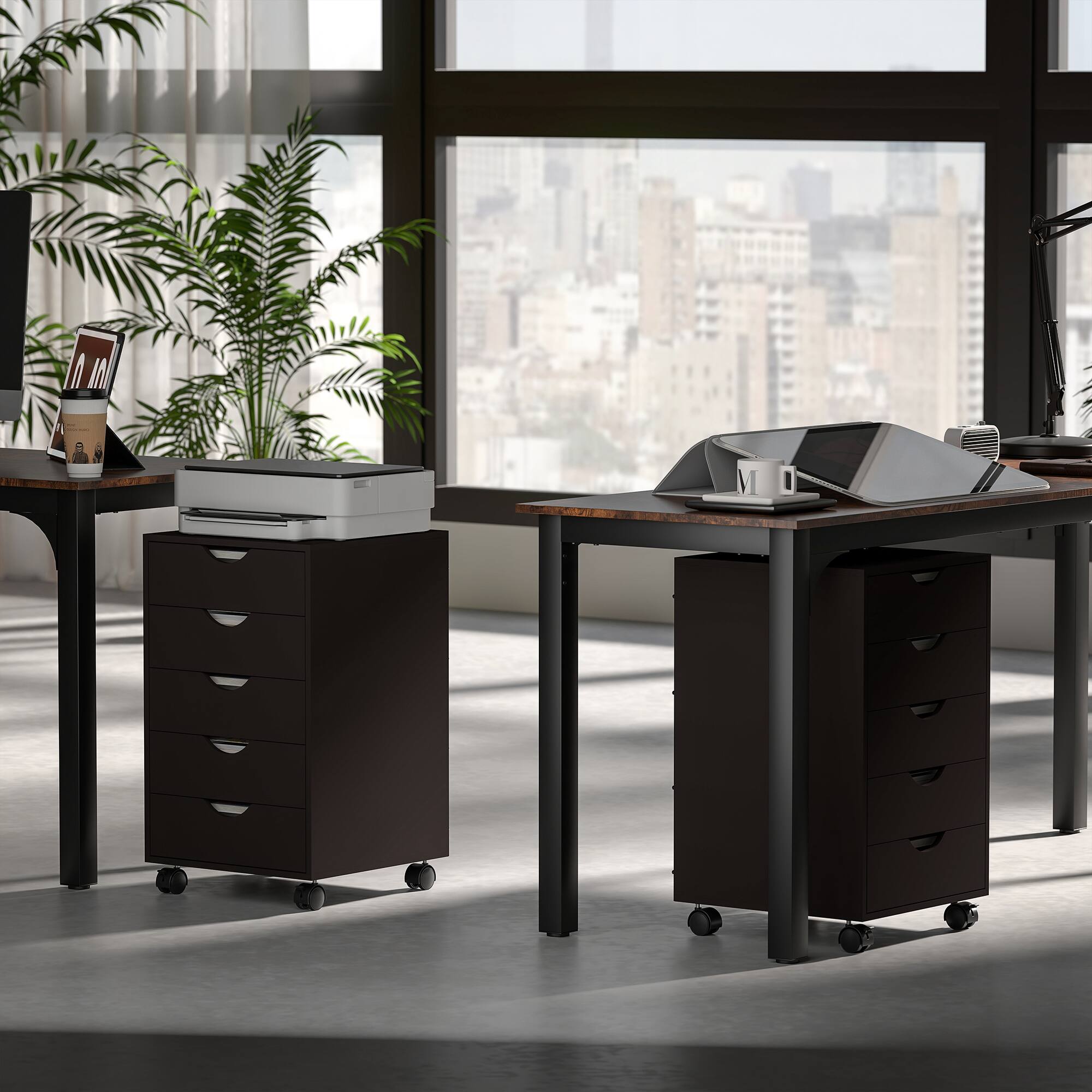 Alt View 7. Homcom - 5 Drawer File Cabinet Storage Organizer Filing Cabinet with Nordic Minimalist Modern Style & Wheels.