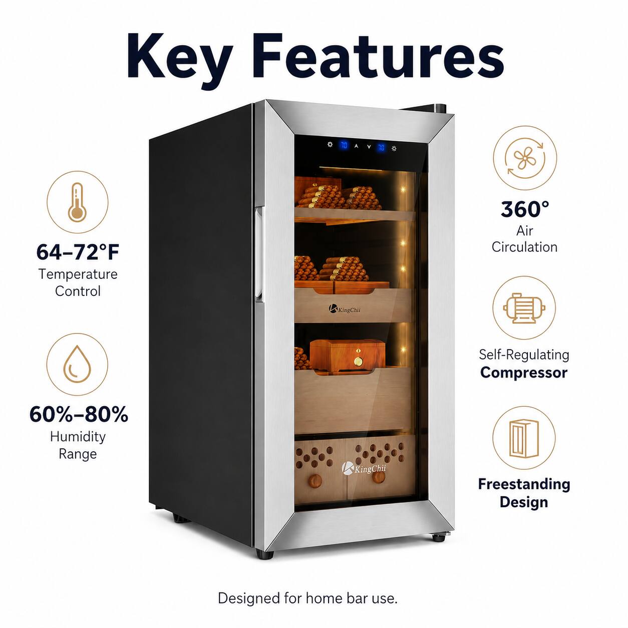 KingChii 50L Compressor Cigar Humidor, 400 Cigar Electric Cooler with ...