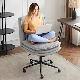 Winado - High Back Cross Legged Chair Armless with Wheels Adjustable Comfy Padded Seat Task Swivel Makeup Computer Vanity Chair - Grey-fabric