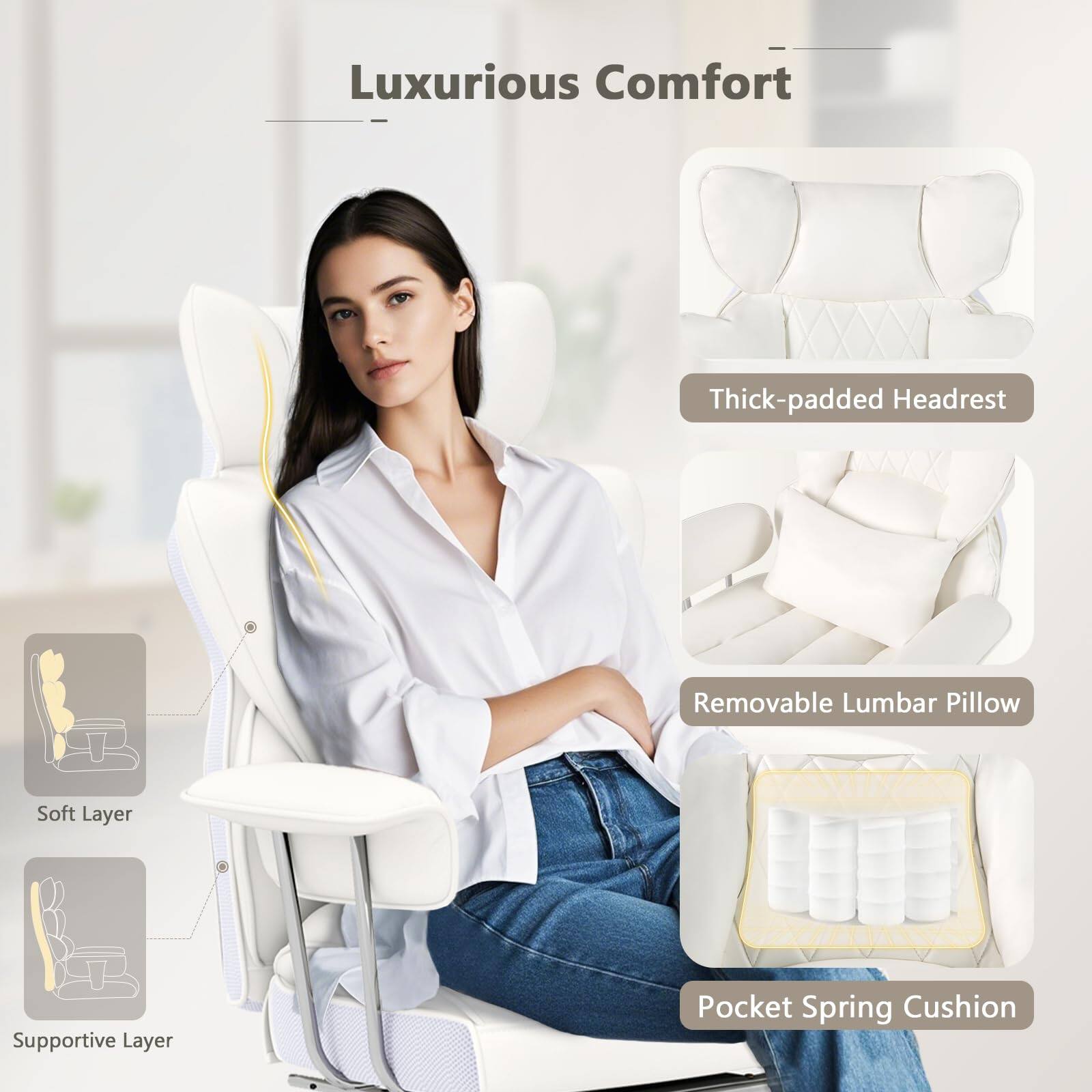 Luxurious Comfort Thick-padded Headrest Removable Lumbar Pillow Soft Layer Supportive Layer Pocket Spring Cushion