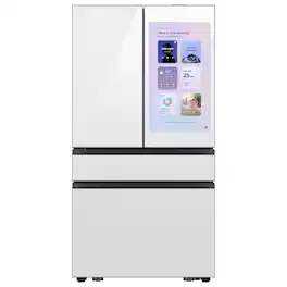 Samsung - Bespoke 23 cu. ft. Counter Depth 4-Door French Door Refrigerator with Family Hub 32" and AI Vision Inside - White Glass