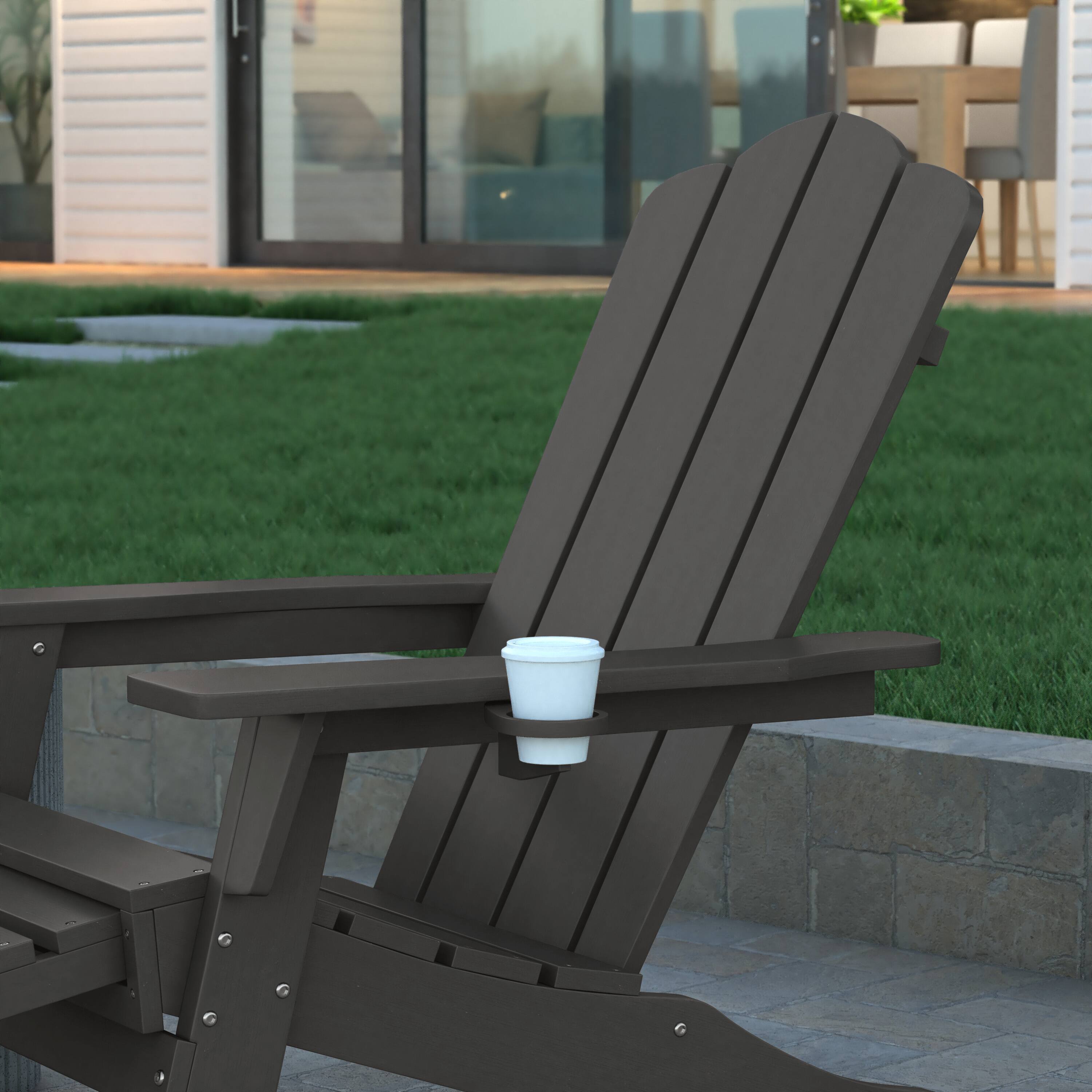Alt View 4. Emma + Oliver - Haley Adirondack Chair with Cup Holder and Pull Out Ottoman, All-Weather HDPE Indoor/Outdoor Lounge Chair - Gray.