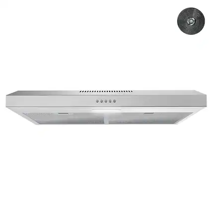 Front. Streamline - 30 in. Bergamo Ductless Undermount 80 CFM Range Hood, Mesh Filters, Push Button Control, LED Light - Brushed Stainless Steel.