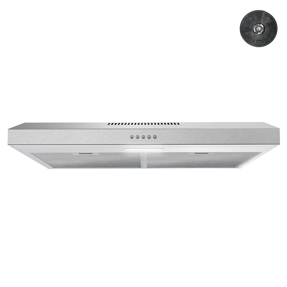 Front. Streamline - 30 in. Bergamo Ductless Undermount 80 CFM Range Hood, Mesh Filters, Push Button Control, LED Light - Brushed Stainless Steel.