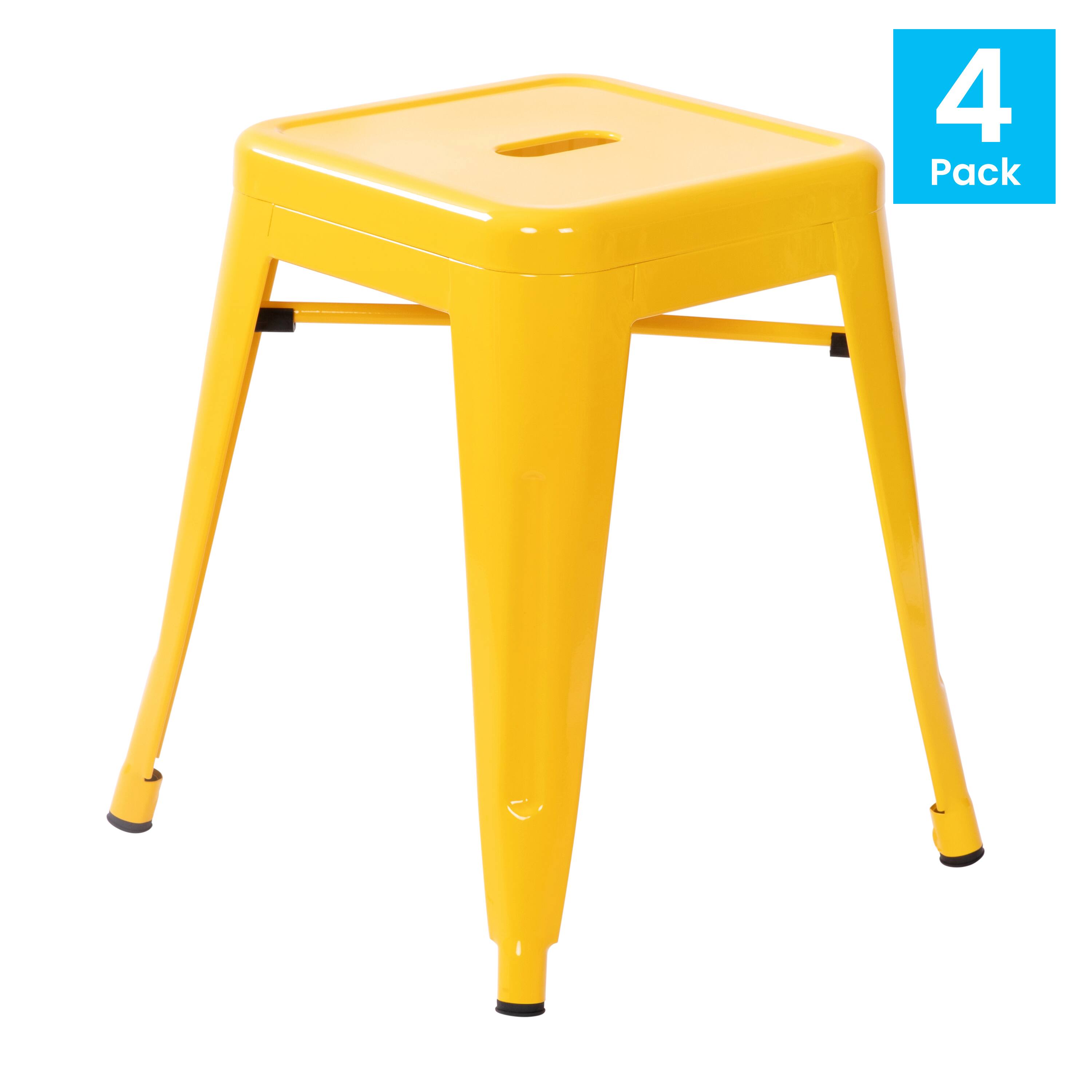 Alt View 2. Emma + Oliver - 18 Inch Table Height Indoor Stackable Metal Dining Stool-Set of 4 - Yellow.