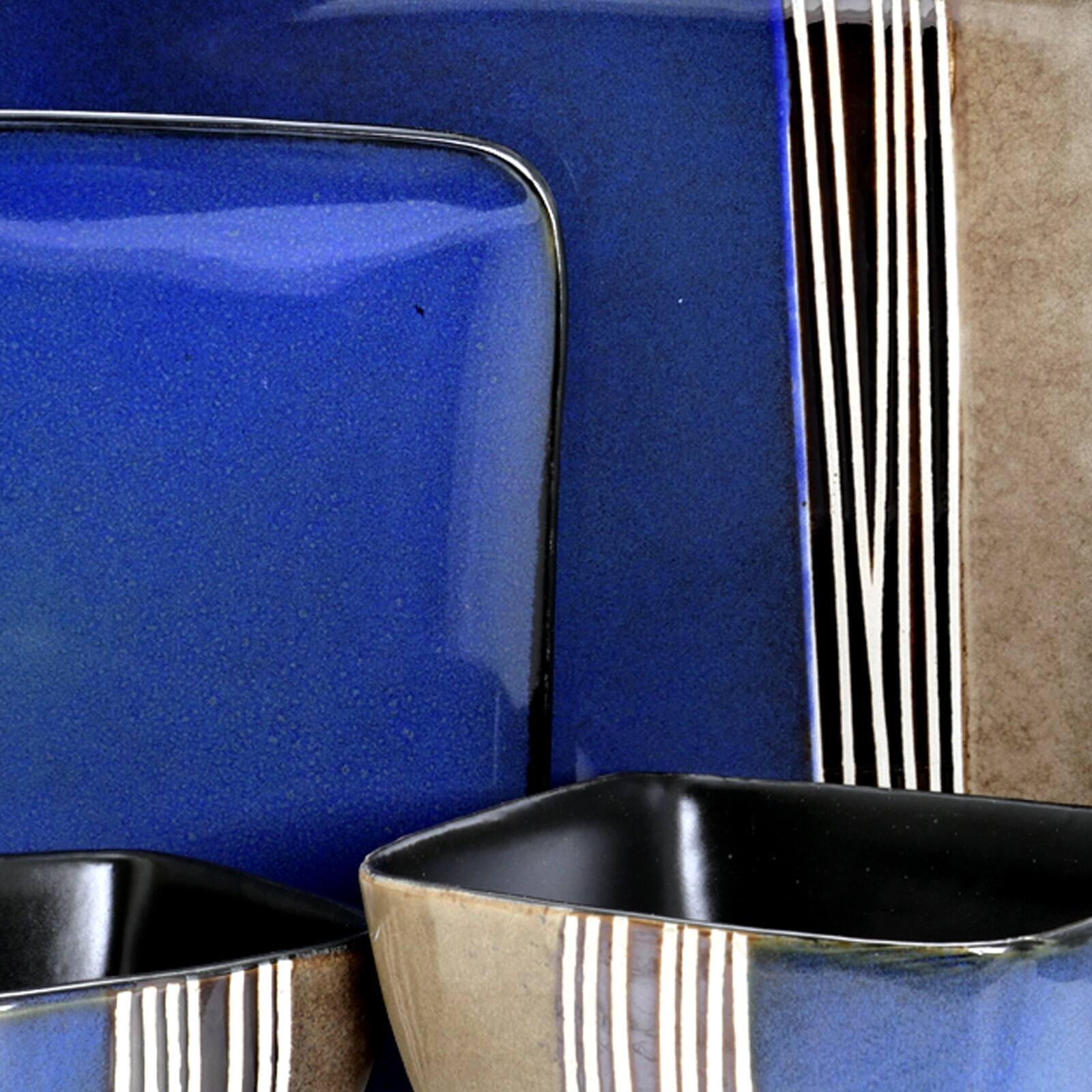 Alt View 2. Elama - Elama Uptown Loft 16 Piece Double Bowl Stoneware Dinnerware Set with Service for 4 - Blue.