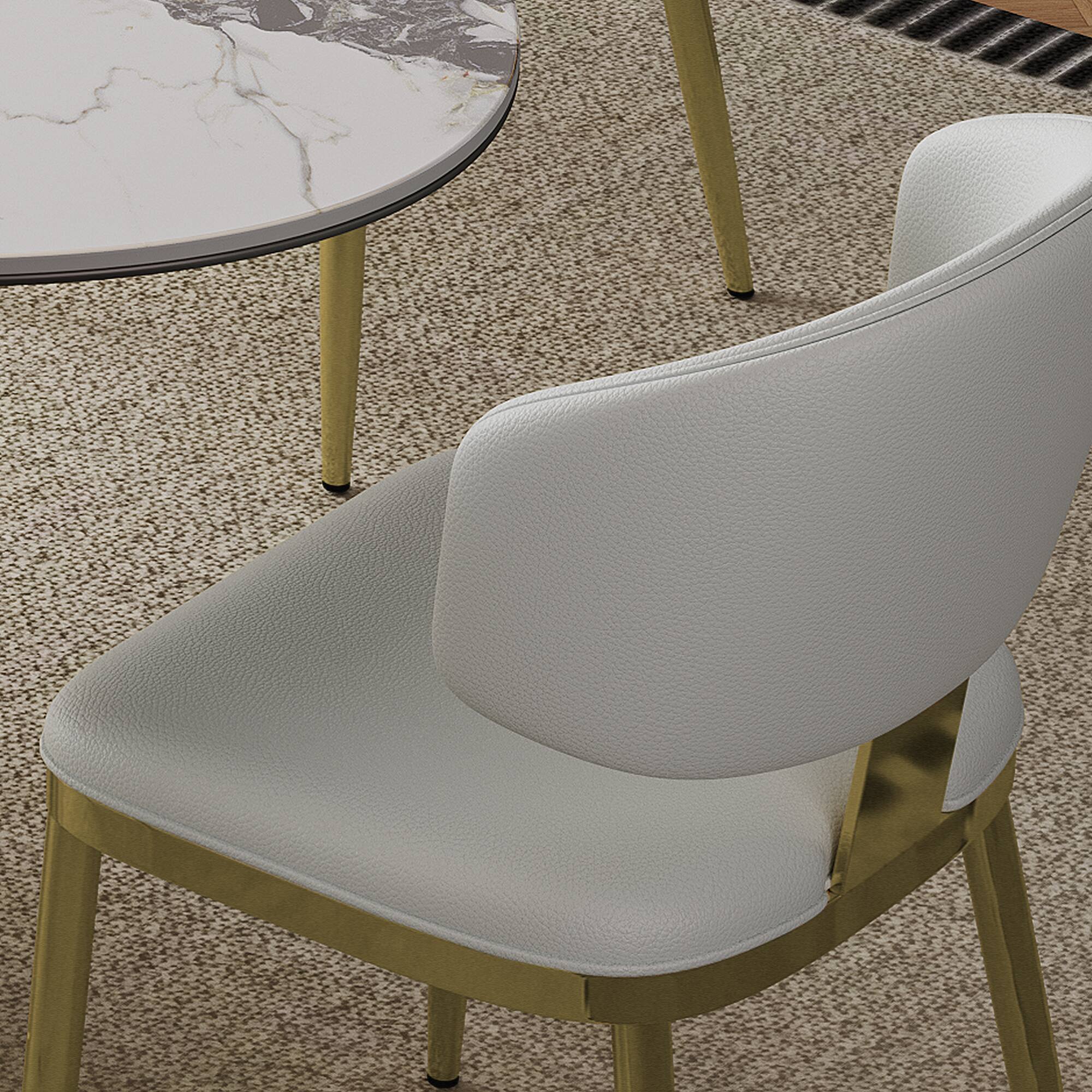 Left. GOODSILO - Modern Dining Chair, PU Leather Upholstered with Metal Frame for Kitchen and Dining Room, Set of 2 - White.