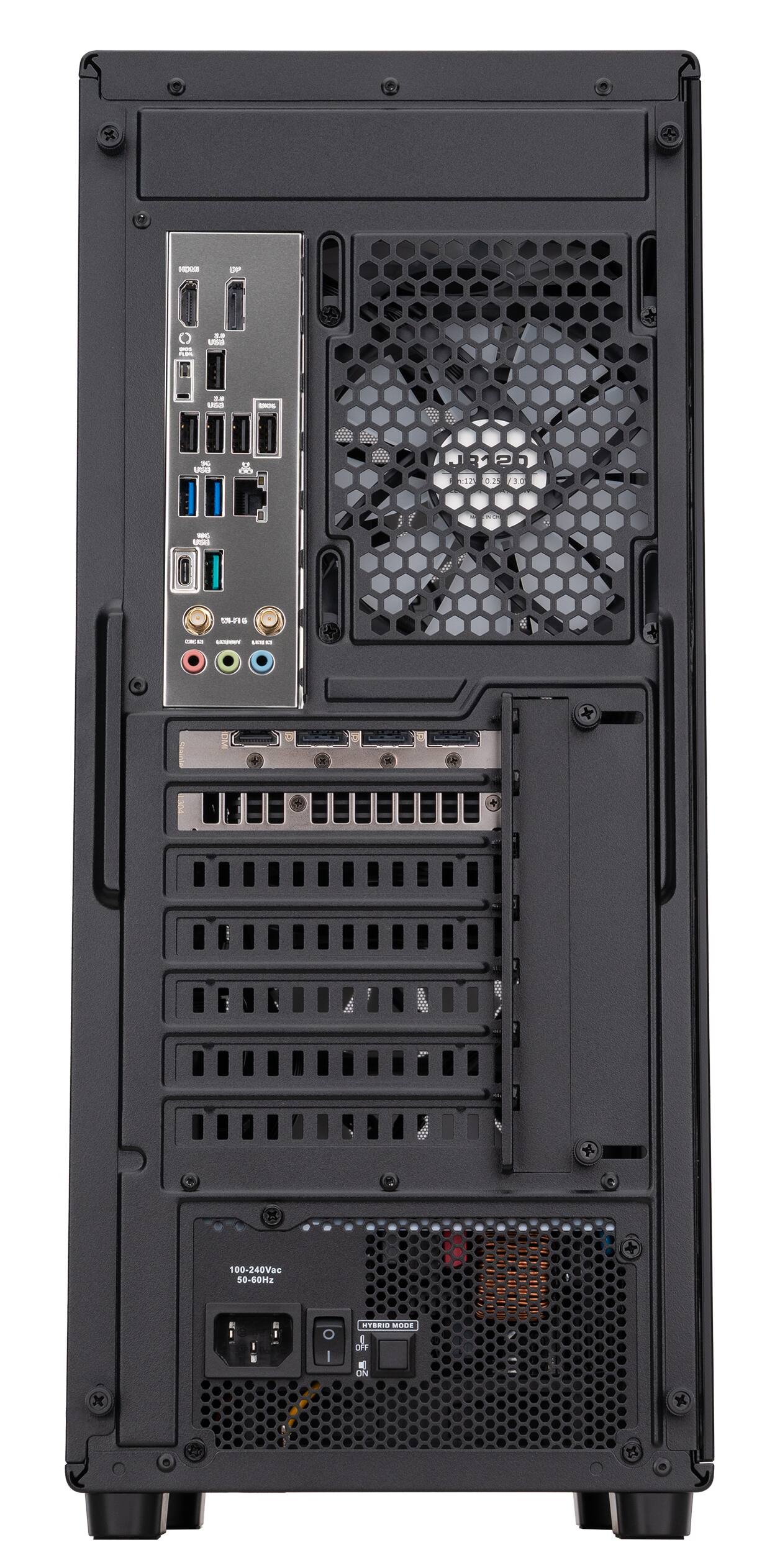 Sure, here is the corrected and grouped text from the image:

---

**Top Section:**

- **USB Ports:**
  - USB 3.0 (2 ports)
  - USB 2.0 (2 ports)

- **Audio Ports:**
  - Line In
  - Line Out
  - Mic In

- **Network Port:**
  - RJ45 Ethernet

- **Power Button:**
  - Power Button

- **LED Indicators:**
  - Power LED
  - HDD LED

- **Fan:**
  - 120mm Fan

---

**Middle Section:**

- **Expansion Slots:**
  - PCIe x16 (2 slots)
  - PCIe x1 (2 slots)

---

**Bottom Section:**

- **Power Supply:**
  - 100-240V~ 50-60Hz
  - 500W

- **Power Switch:**
  - Power Switch

- **LED Indicators:**
  - Power LED
  - HDD LED

- **Fan:**
  - 120mm Fan

---

**Additional Text:**

- **Mode:**
  - OFF ON

---

This text is