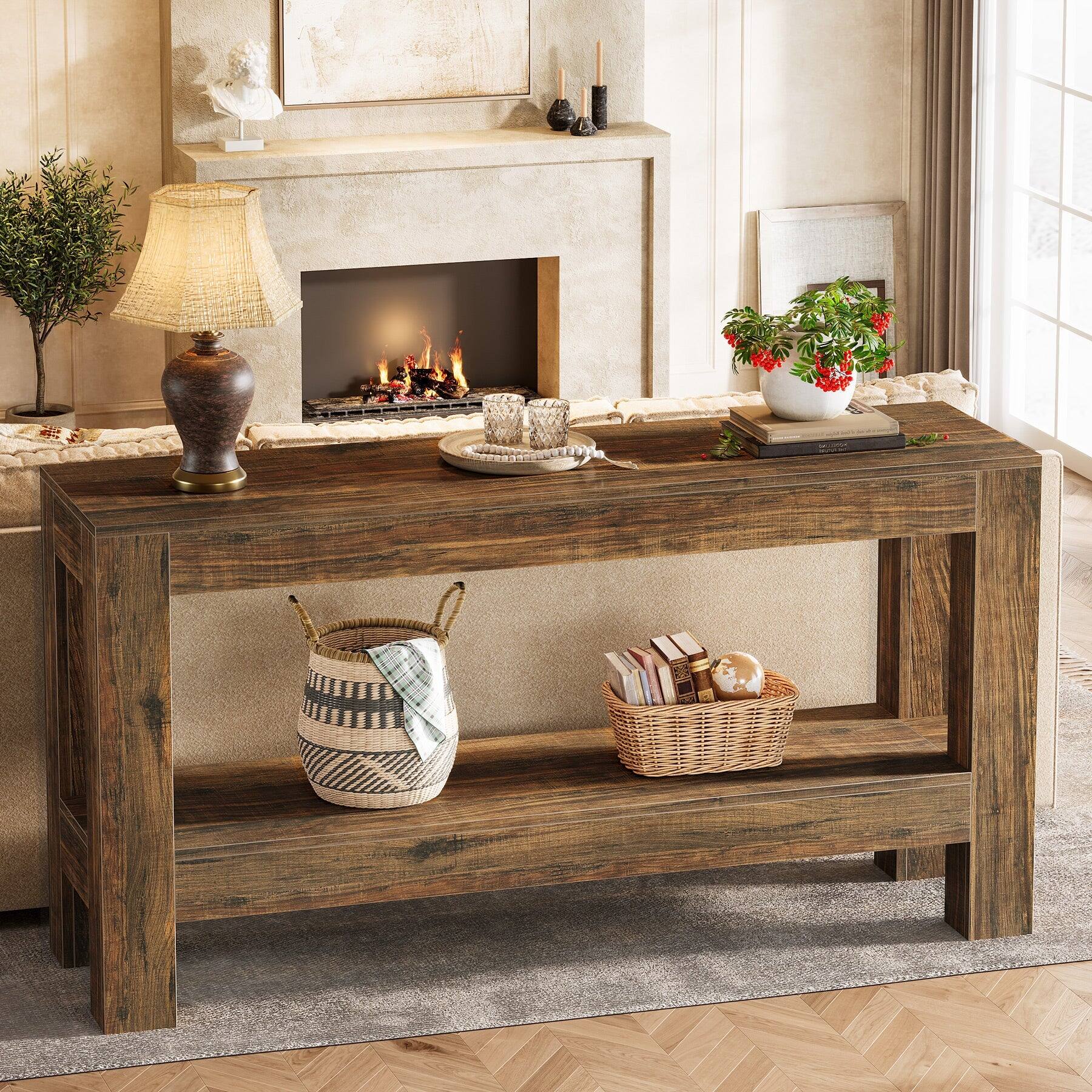 Tribesigns Farmhouse Console Table with Storage Shelves and Rectangular ...