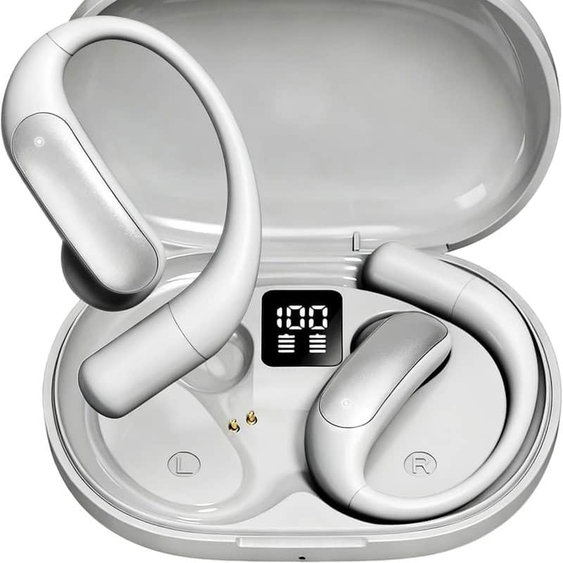 RISOKEYS - Wireless Bluetooth Earbuds w/AI Translation, Display Screen, 20Hrs Battery for Business/Travel/Daily Use,Light Gray