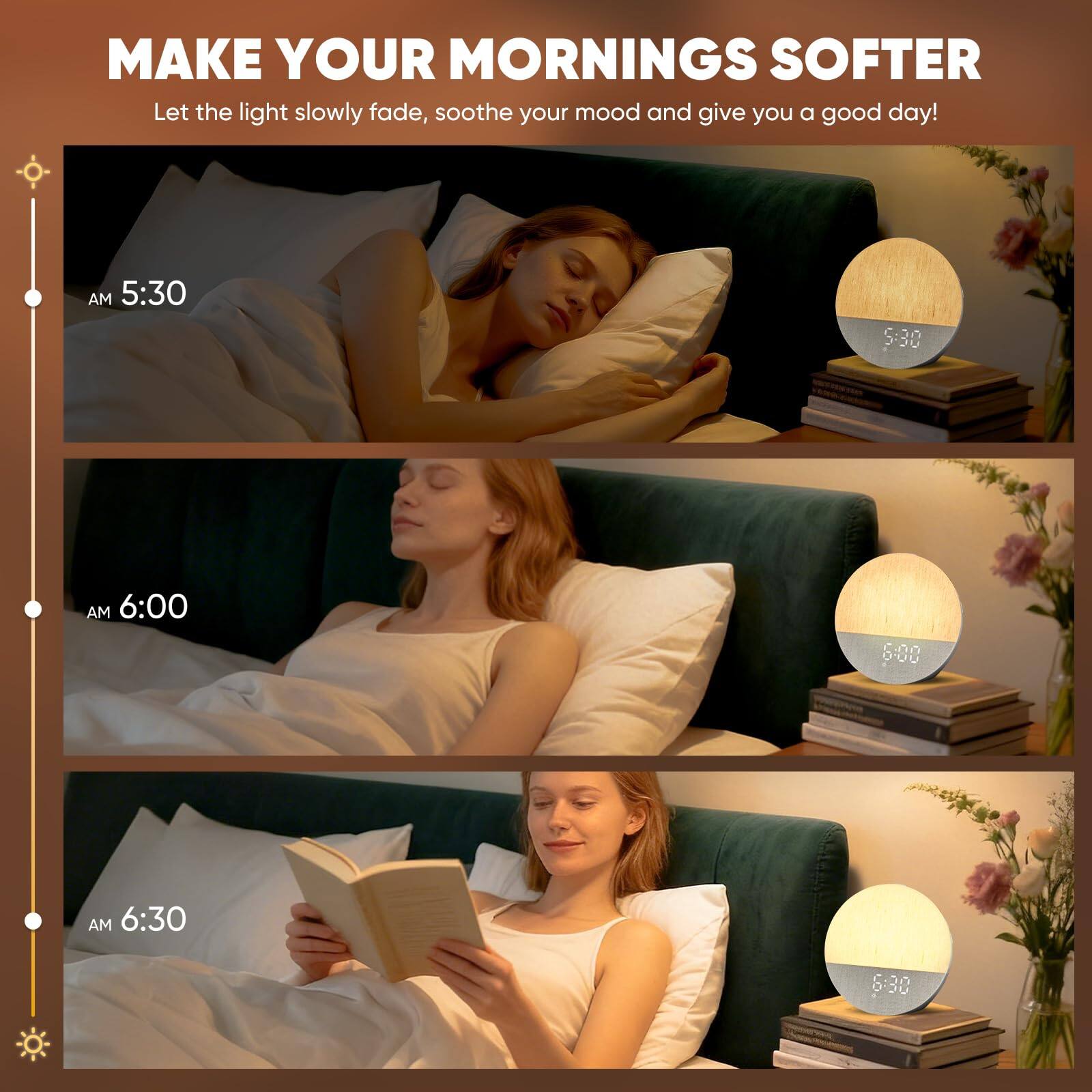 MAKE YOUR MORNINGS SOFTER

Let the light slowly fade, soothe your mood and give you a good day!

AM 5:30  
AM 6:00  
AM 6:30