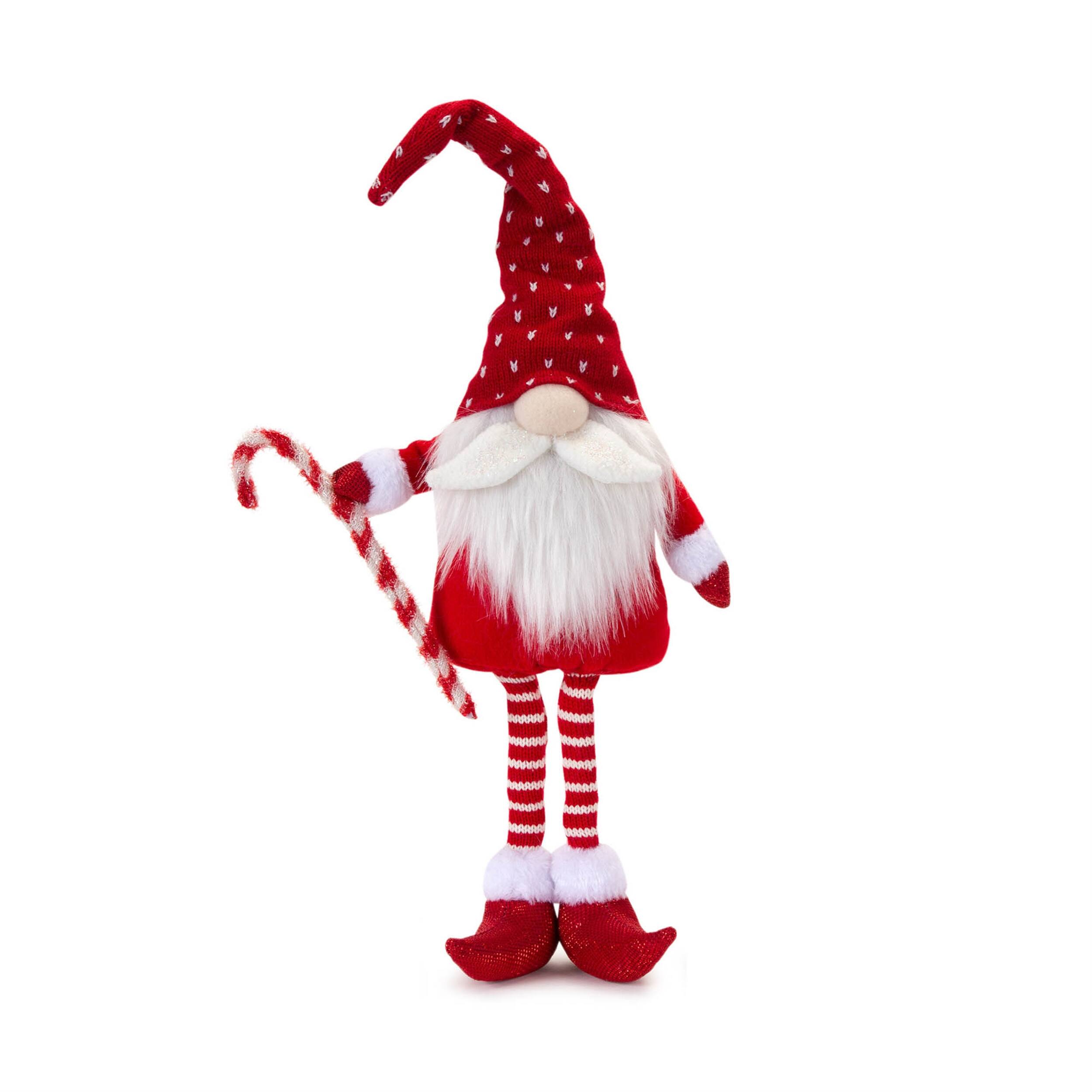 Angle. BreeBe - Plush Standing Holiday Elf Gnome Decor (Set of 2) - White, Red.