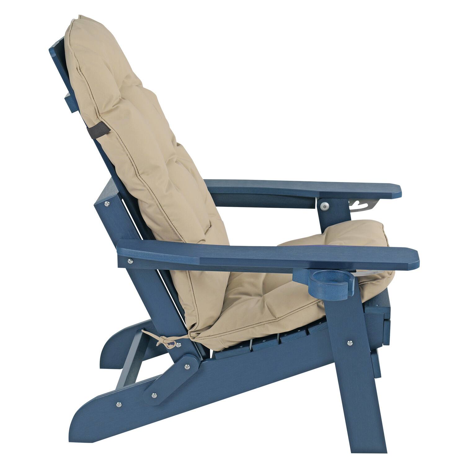 Alt View 6. Fortune Candy - Folding Adirondack Chair w/Cupholders, Ottoman & Cushion, Adjustable Backrest for Patio, Porch, Beach, Pool - Navy Blue.