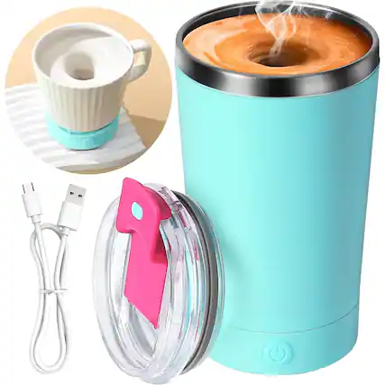 Front. Schertz - Self-Stirring Coffee Mug, 400ml, Teal, Stainless Steel, Automatic Mixing - teal.