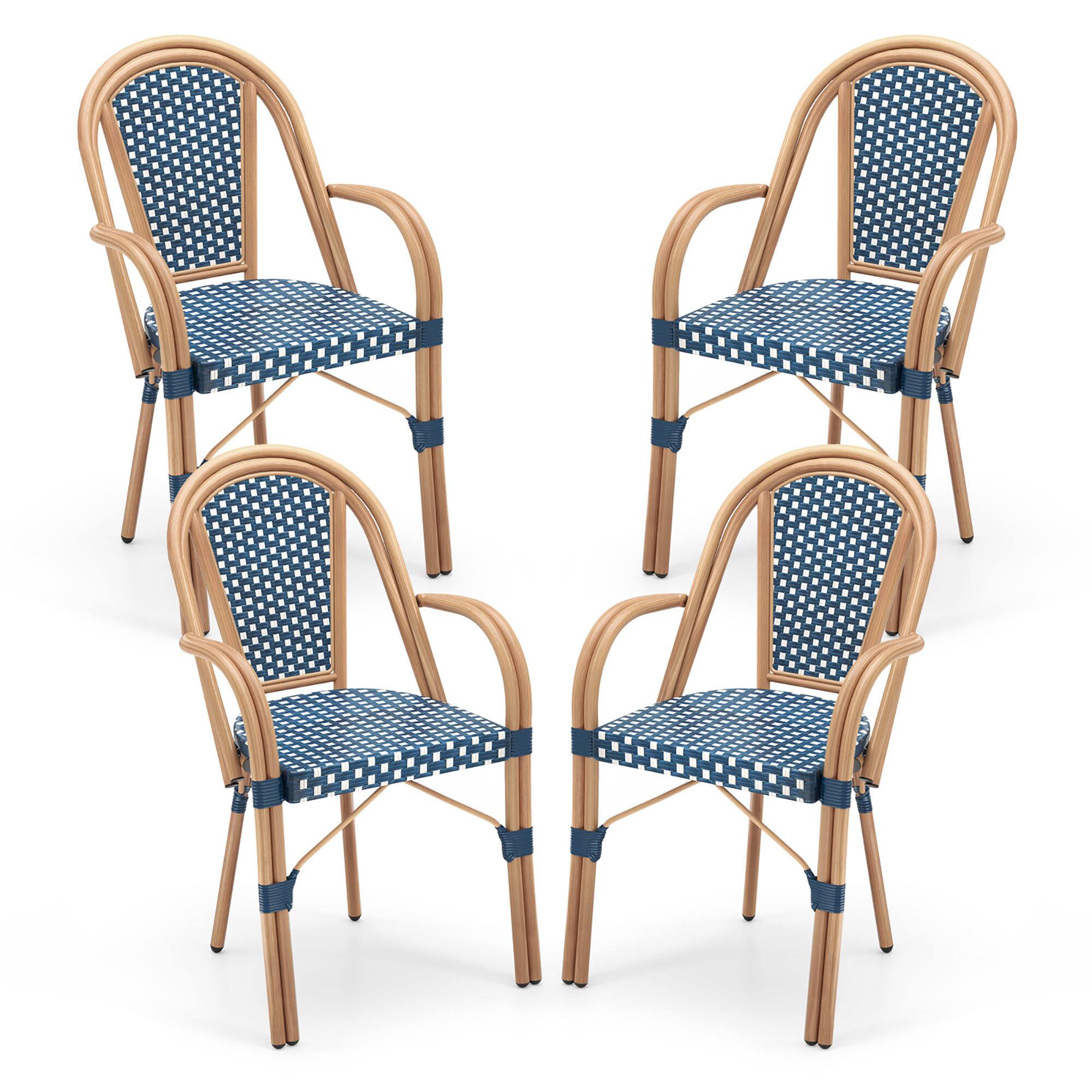 Alt View 8. Gymax - Gymax Outdoor French Bistro Chairs 4 PCS w/ Armrests Galvanized Metal Frame Blue & White - Blue, White.