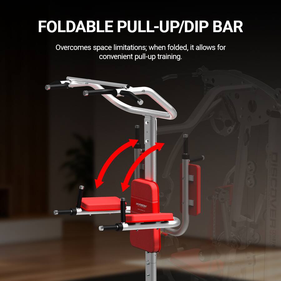 FOLDABLE PULL-UP/DIP BAR  
Overcomes space limitations; when folded, it allows for convenient pull-up training.  

INDSON DISCOVER ER SERIES C21070