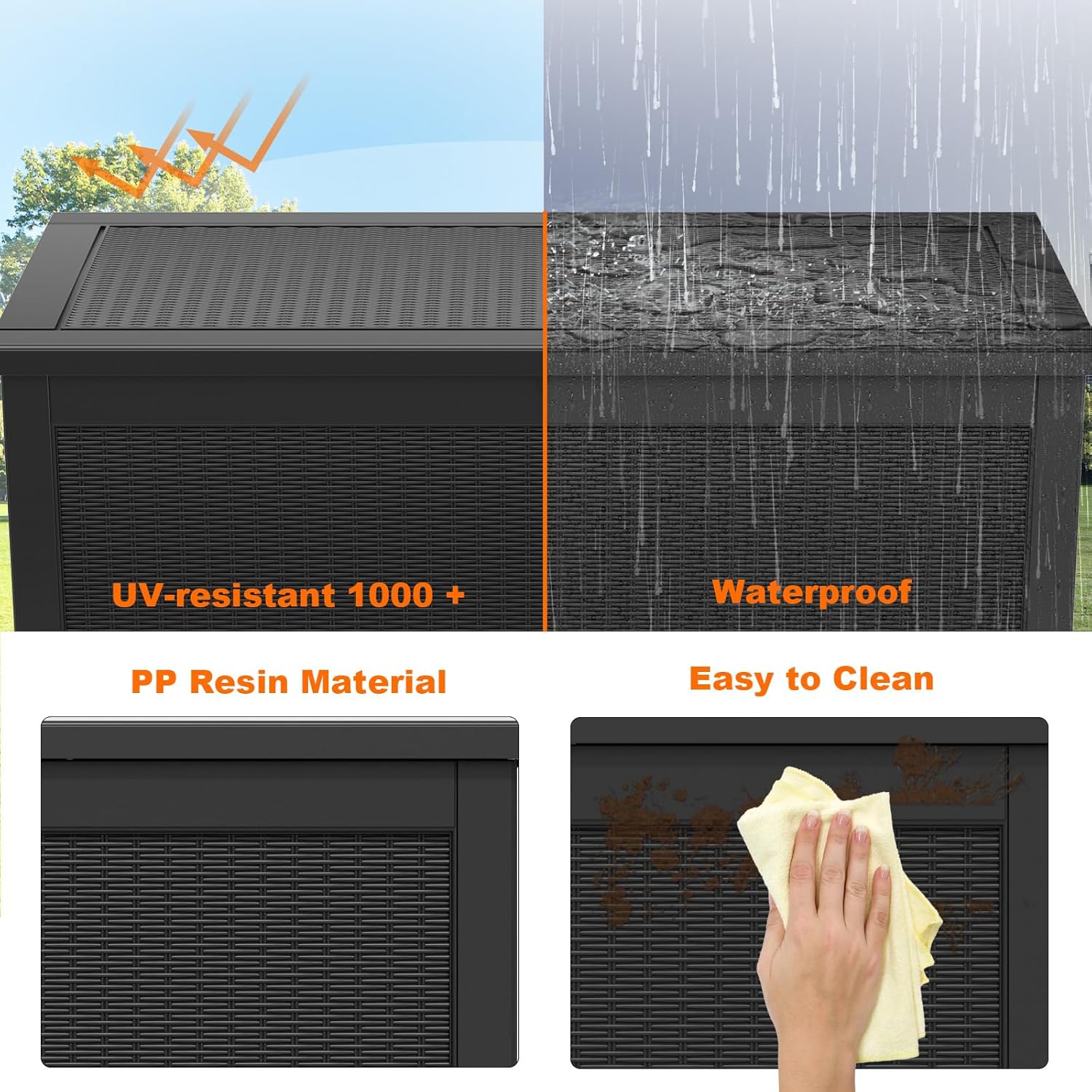 UV-resistant 1000 +  
Waterproof  
PP Resin Material  
Easy to Clean