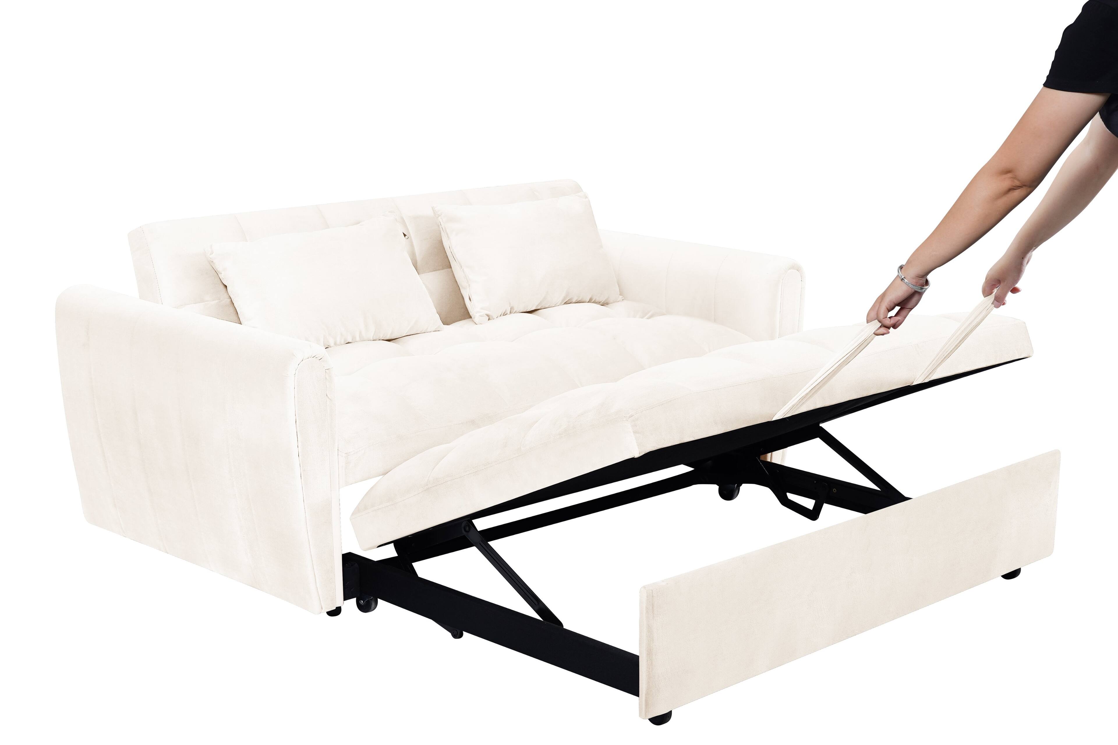 Alt View 1. Tiramisubest - 65"3-in-1 Foldable Sofa Bed with Adjustable Back,Storage Bag & Pillow,Modern Velvet Sofa for Living Room,Bedroom,Beige - Beige.