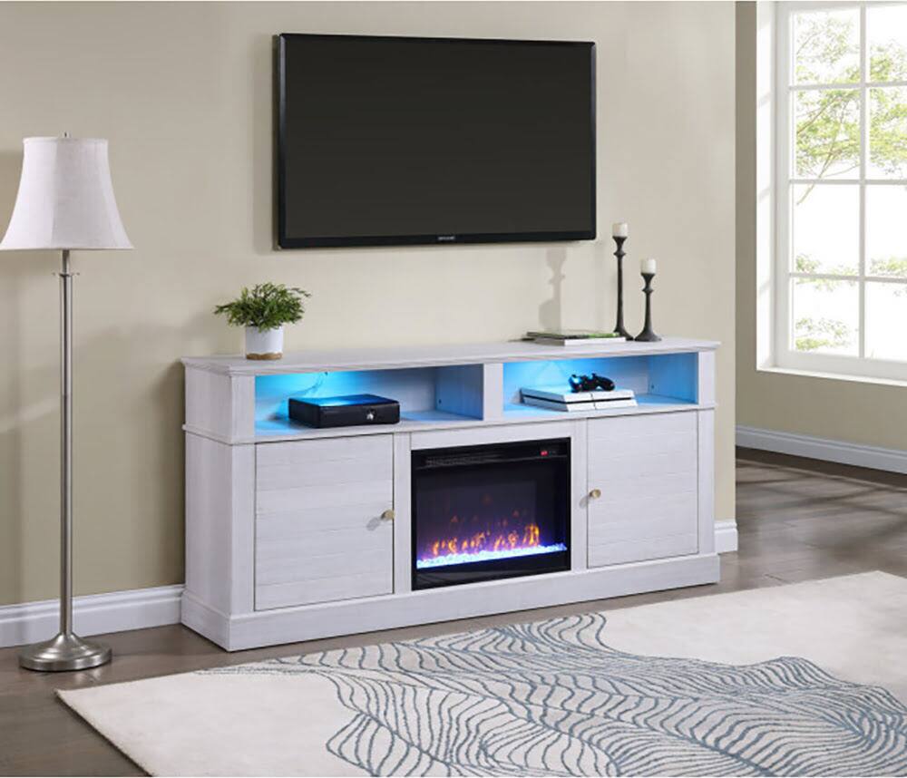 Back. Lilola Home - Gabriel 70" TV Stand with Fireplace - White Walnut - White Walnut.