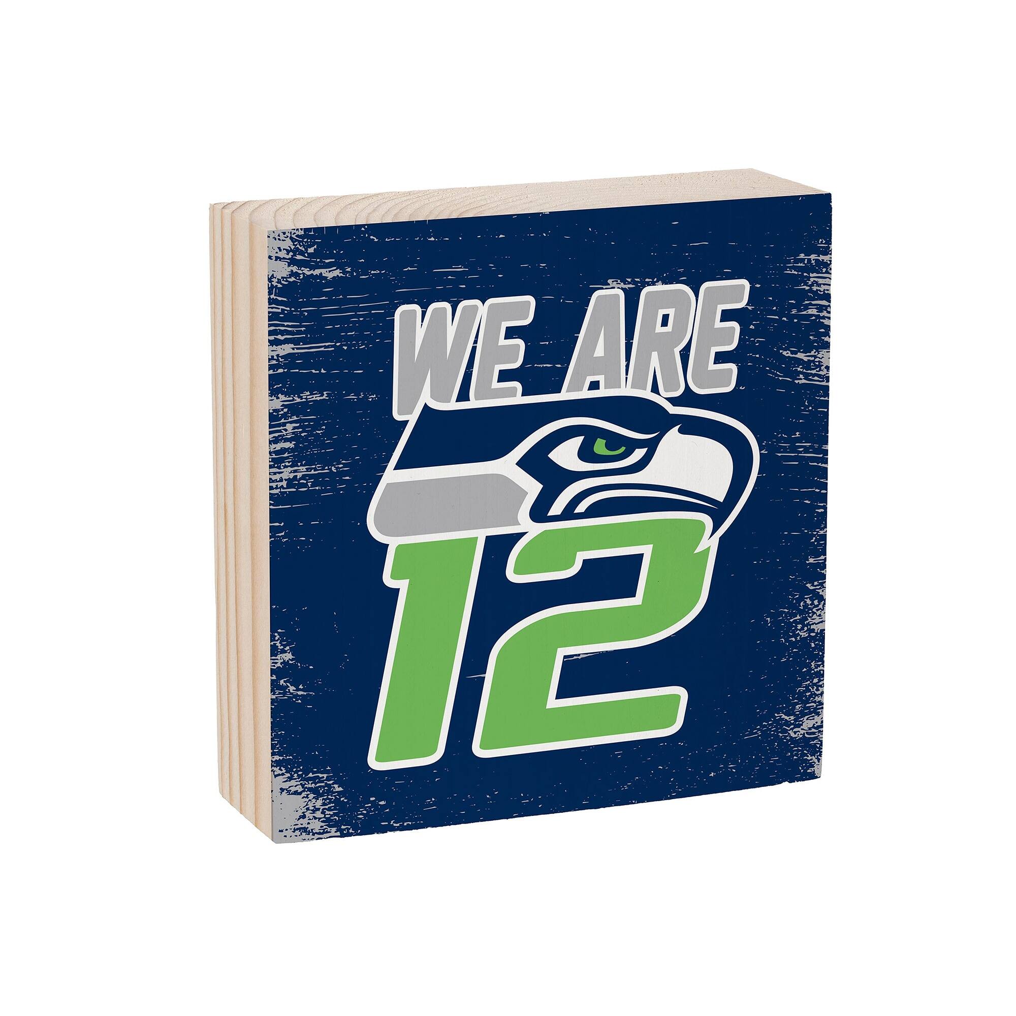 Alt View 1. Evergreen Enterprises - Seattle Seahawks 6" Square Fan Chant Wood Block Shelf Sign - Multicolor.