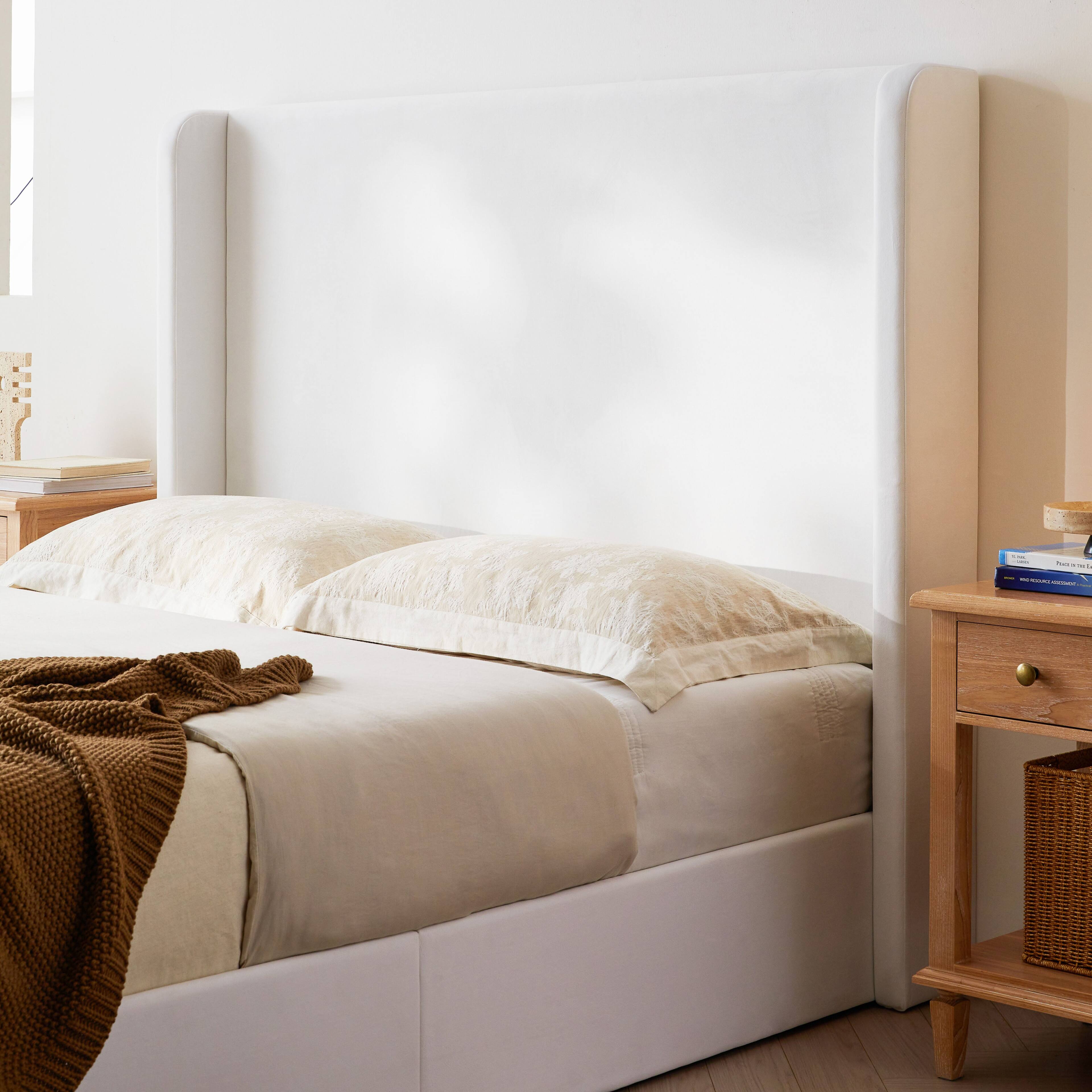 Alt View 7. Boyel Living - King Upholstered Wingback Platform Bed 52.3 Inch Headboard No Box Spring Easy Assembly Coconut Micro Suede - White.