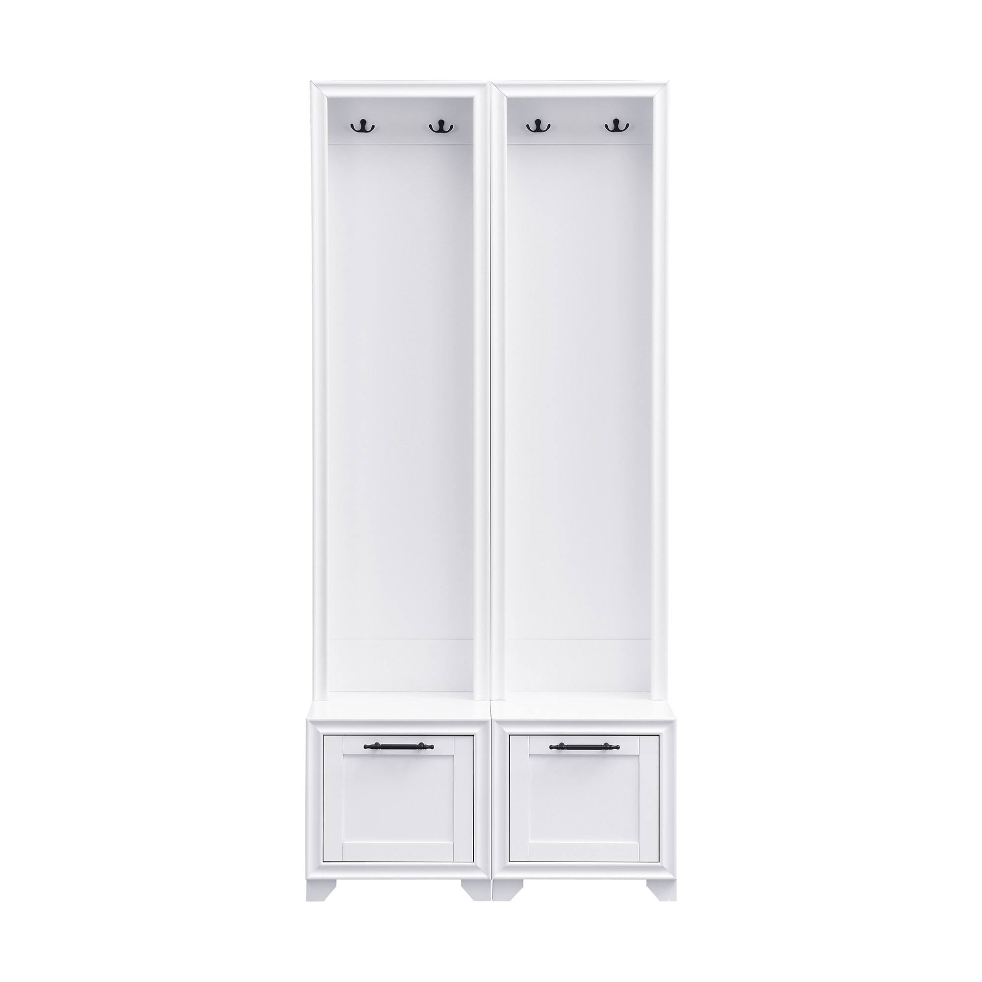 Alt View 5. GOODSILO - Elegant Free Standing Hall Tree Set of 2, Multifunctional Entryway Coat Rack with Seating Bench and Storage Drawers - White.