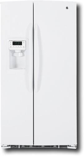 Front Standard. GE - 25.4 Cu. Ft. Side-by-Side Refrigerator with Thru-the-Door Ice and Water - White-on-White.