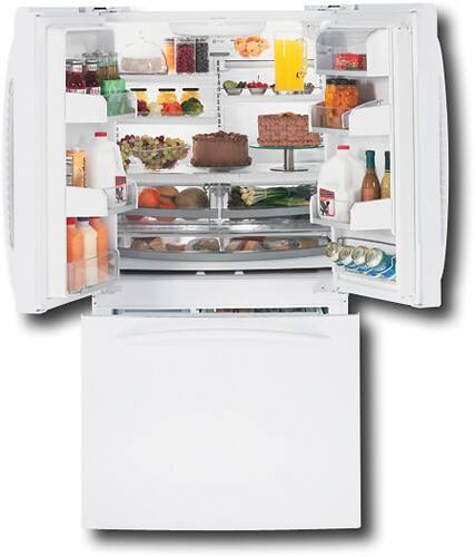 Front Standard. GE - Profile 25.1 Cu. Ft. Side-by-Side Refrigerator with Bottom-Mount Freezer - White-on-White.