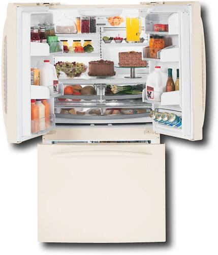Front Standard. GE - Profile 25.1 Cu. Ft. Side-by-Side Refrigerator with Bottom-Mount Freezer - Bisque-on-Bisque.