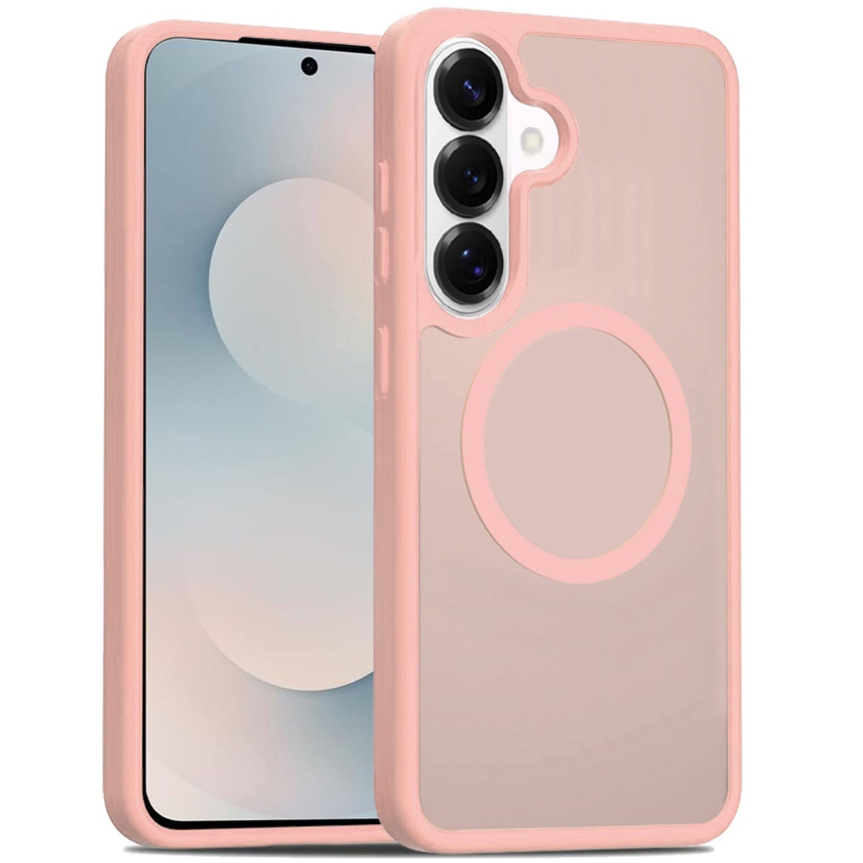 Left. Kitcheniva - Smooth Translucent Magnetic Circle Case With Tempered Glass For Samsung S26 Plus Light Pink - Light Pink.