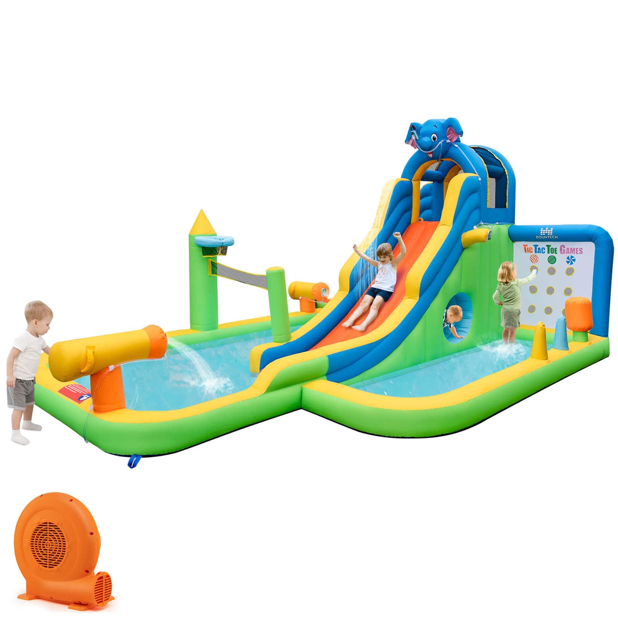 Costway - Inflatable Water Slide Giant Splash Pool for Kids Backyard Fun with 680W Blower - Multicolor