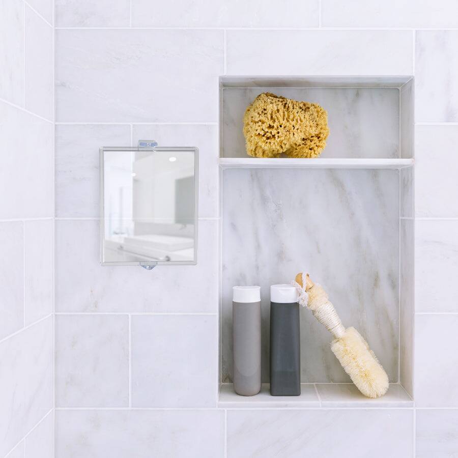 Back. Zadro - Fogless Swiveling Wall Mounted Shower Mirror with 2X Magnification & Suction Cups - Clear.