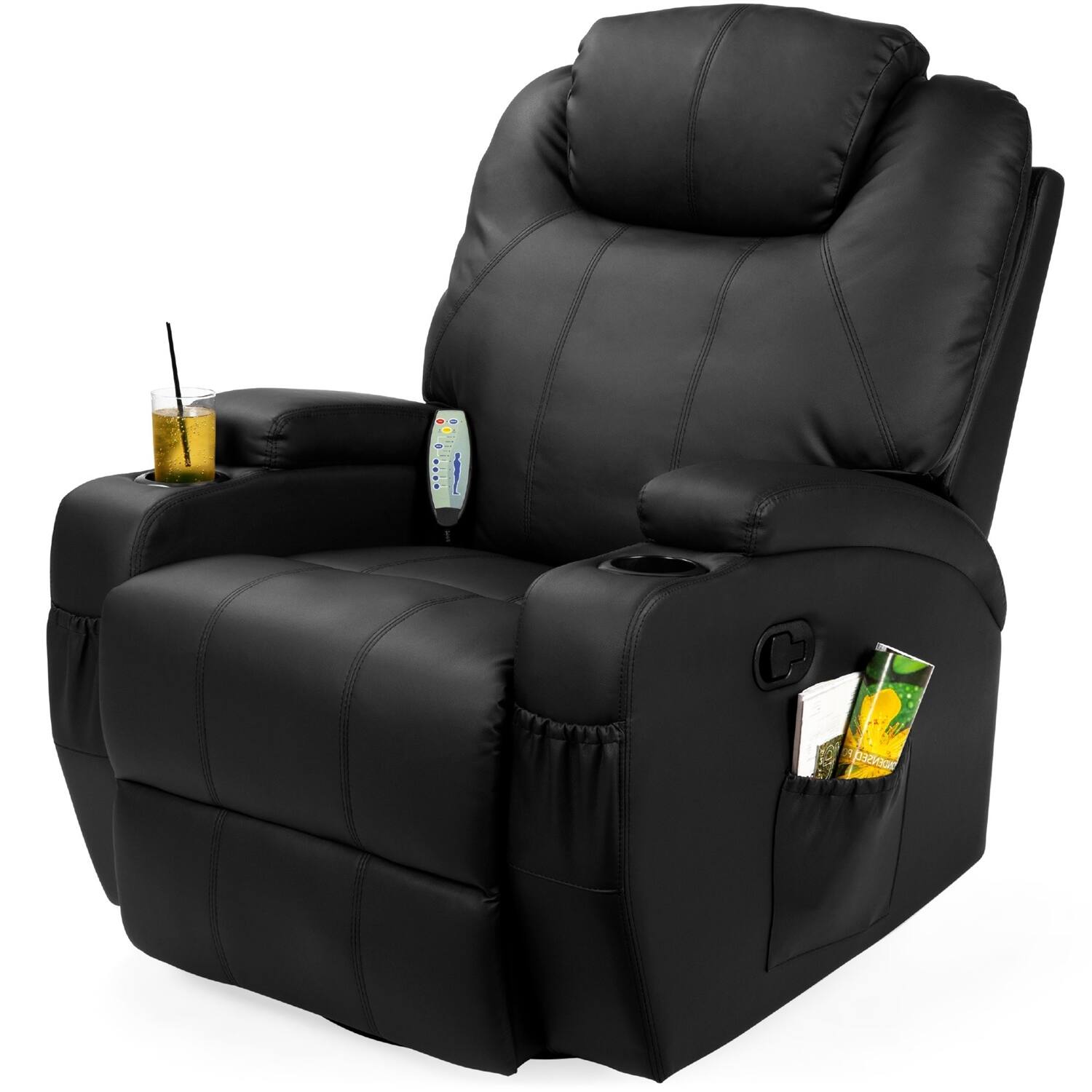 Front. Hivvago - Swivel Heat & Massage Recliner Chair 5 Modes Remote Control - Black.