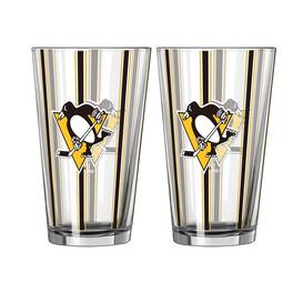 Logo Brands - Pittsburgh Penguins Two-Piece 16oz. Striped Pint Glass Set - Multicolor