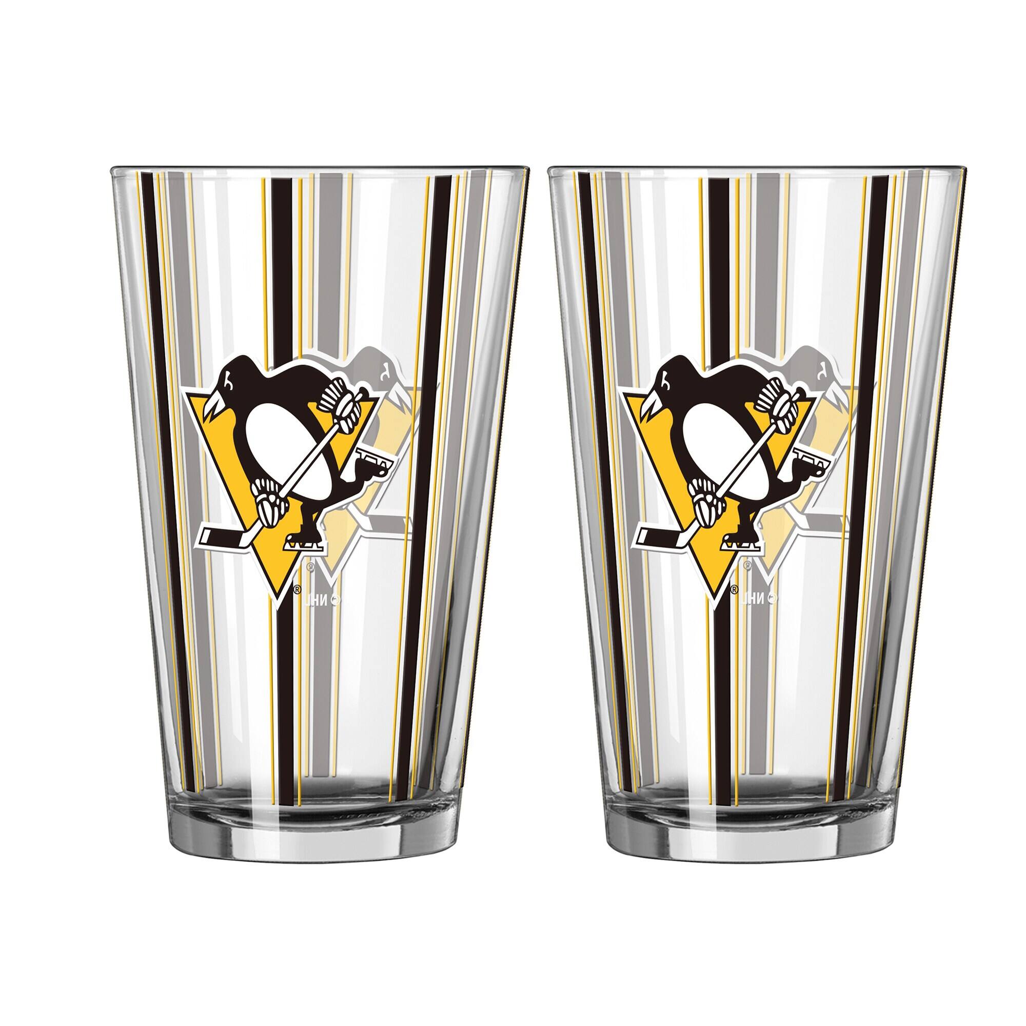 Front. Logo Brands - Pittsburgh Penguins Two-Piece 16oz. Striped Pint Glass Set - Multicolor.