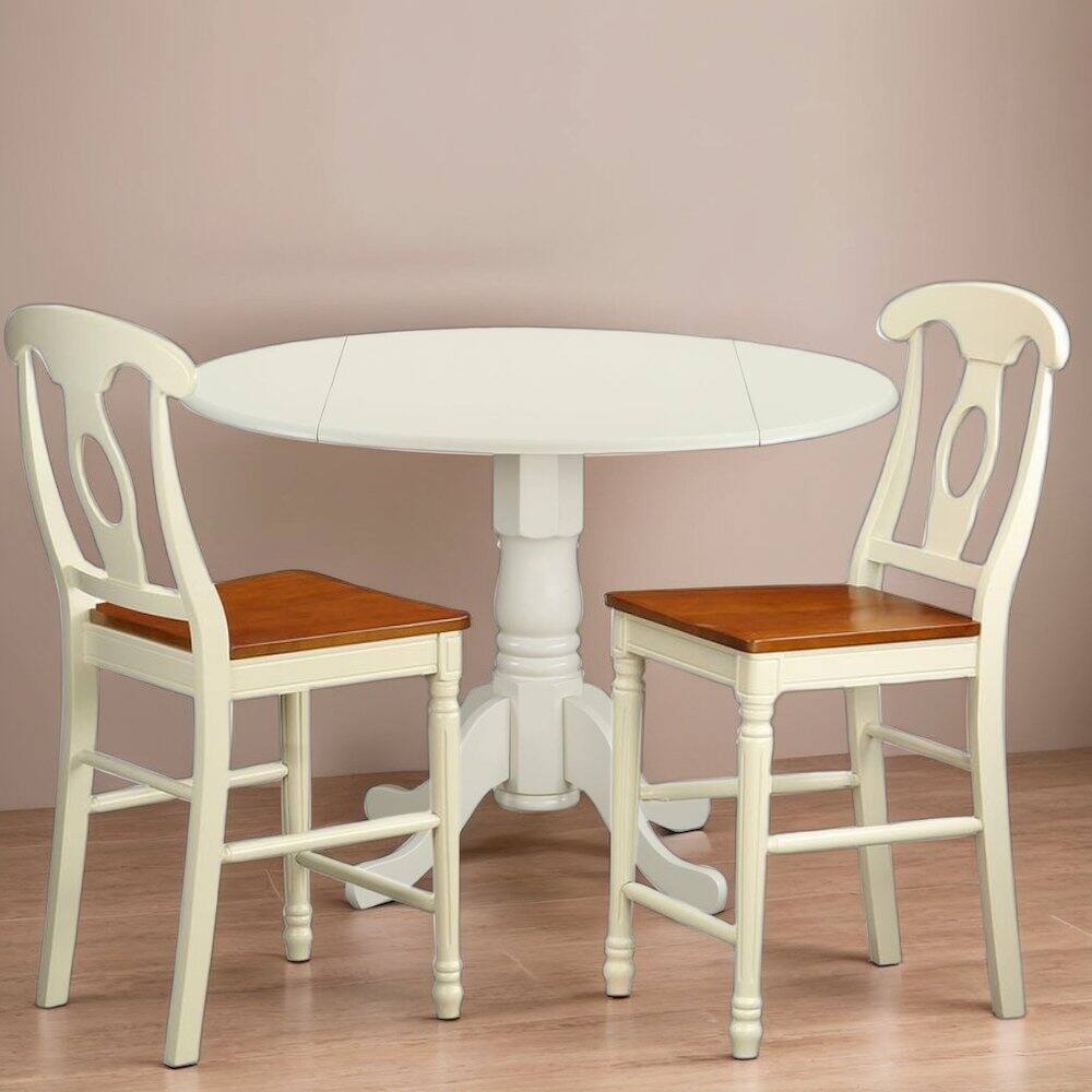 Left. FurniFact - Elegant Wooden Counter Height Chairs with Backrest – Set of Two - Buttermilk & Cherry.