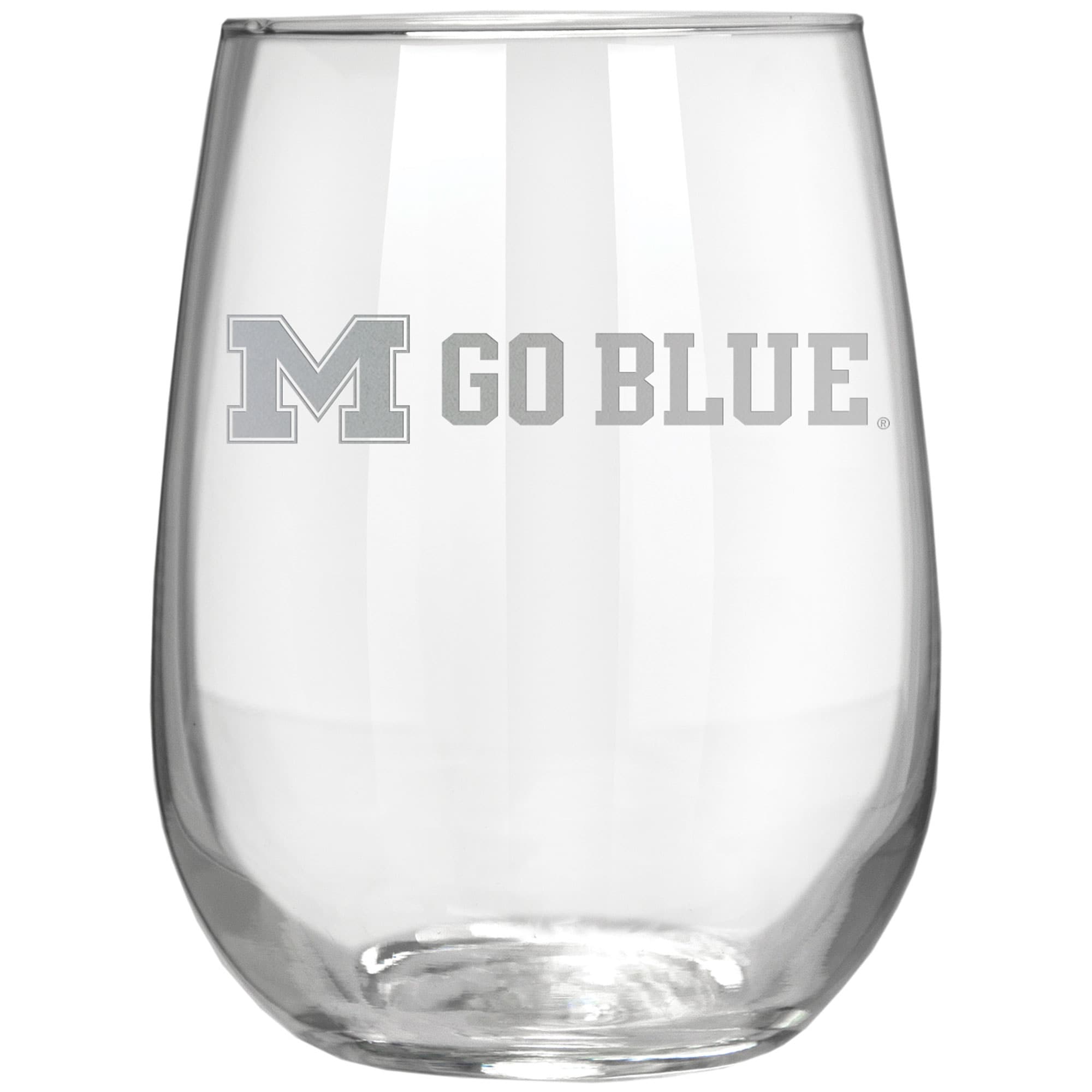 Front. Great American Products - Michigan Wolverines Etched 17oz. Rally Cry Stemless Wine Glass - Multicolor.