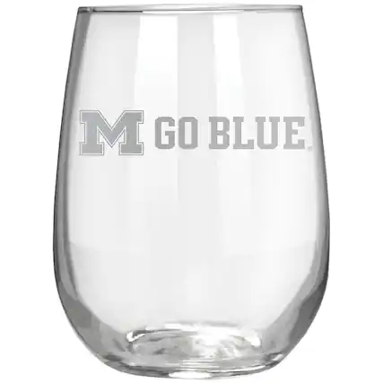 Front. Great American Products - Michigan Wolverines Etched 17oz. Rally Cry Stemless Wine Glass - Multicolor.