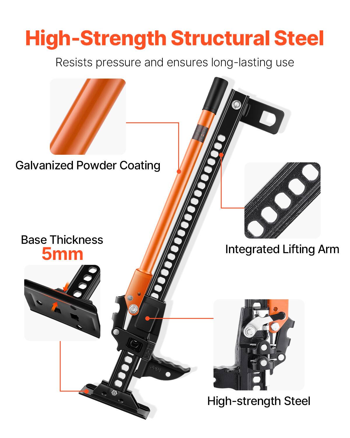 High-Strength Structural Steel Resists pressure and ensures long-lasting use  
Galvanized Powder Coating  
Base Thickness 5mm  
Integrated Lifting Arm  
High-strength Steel