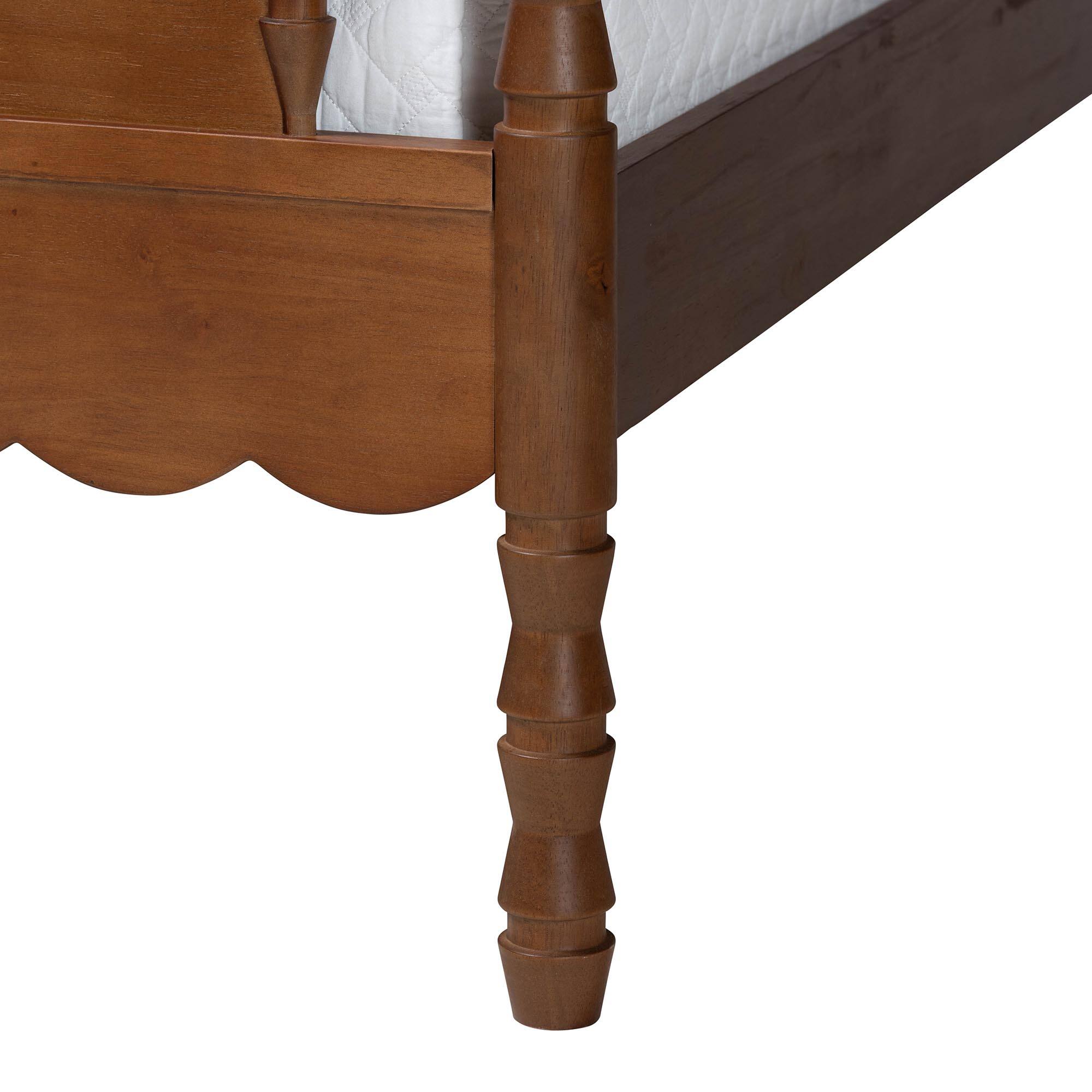 Alt View 1. Baxton Studio - Danette Bobbin Wood Platform Bed, Queen - Walnut Brown.