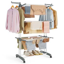 Songmics Home - Clothes Drying Rack Stand 4-Tier, Foldable Laundry Drying Rack 68.1-Inch Tall, Stainless Steel - White