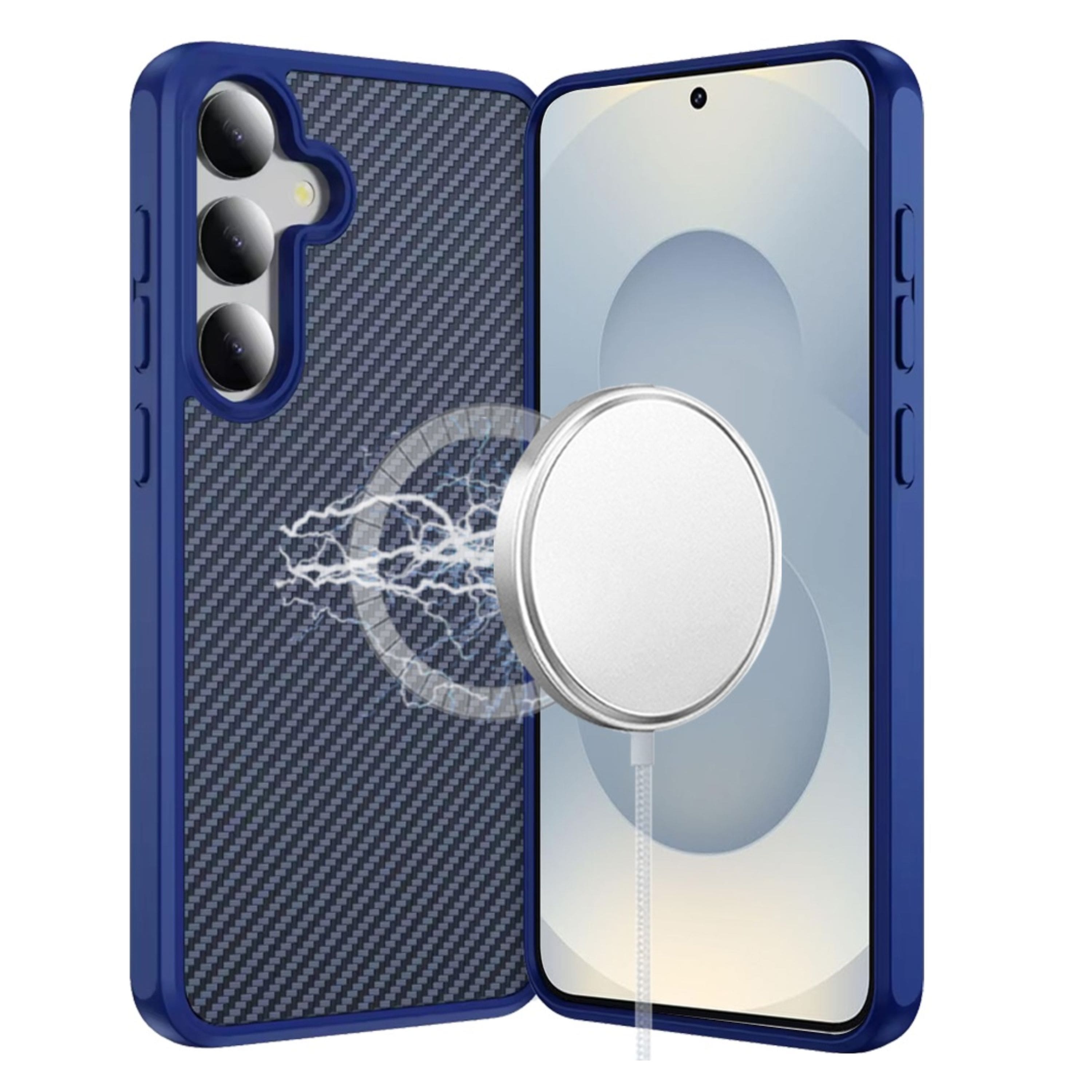 Kitcheniva - Carbon Print Hidden Magnetic Circle Phone Case With Tempered Glass For Samsung Galaxy S26 - Navy Blue price history on PriceWatchPro