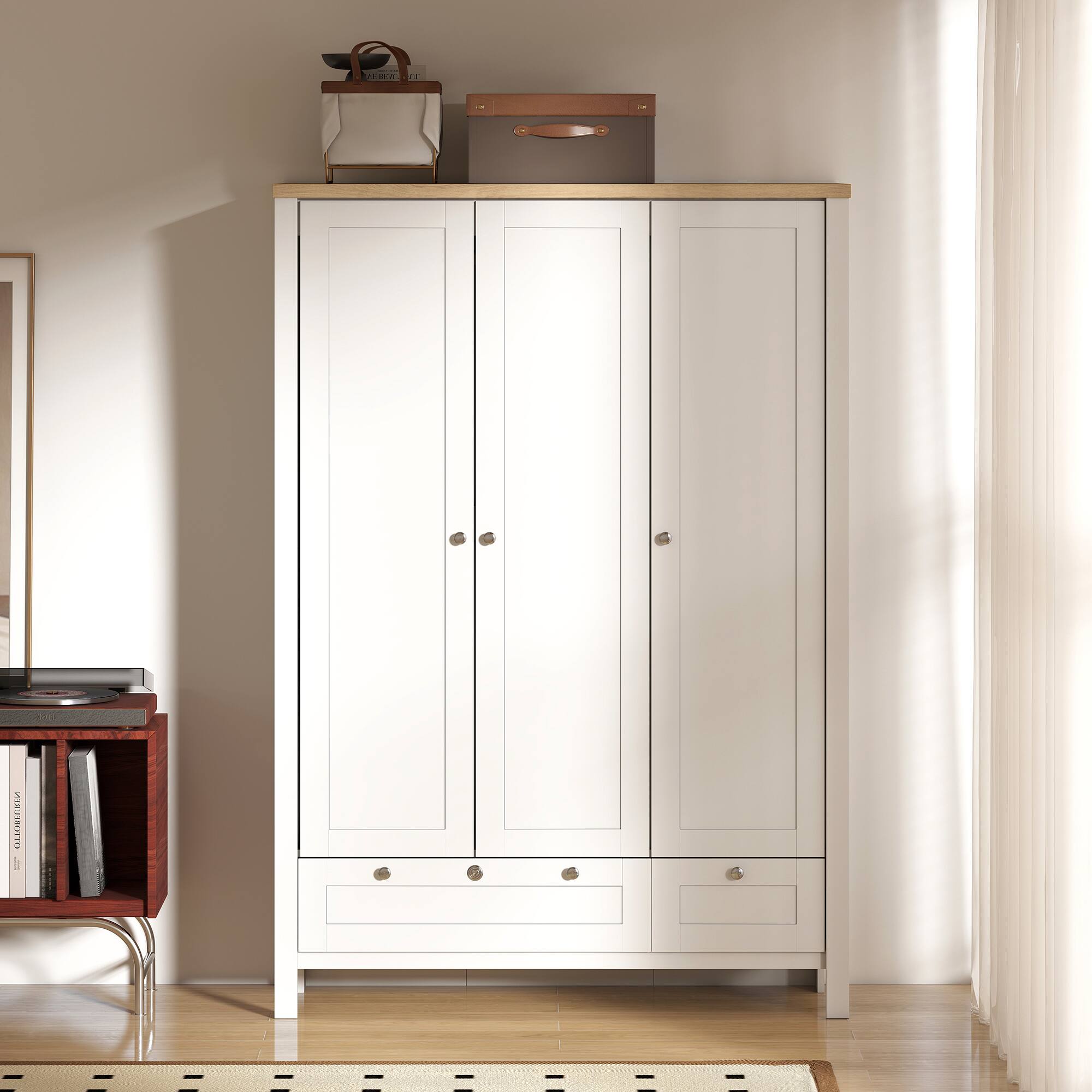 Alt View 8. Homcom - Doors Wardrobe Closet with 2 Drawers, Bedroom Armoire with Lockable Drawer - white.