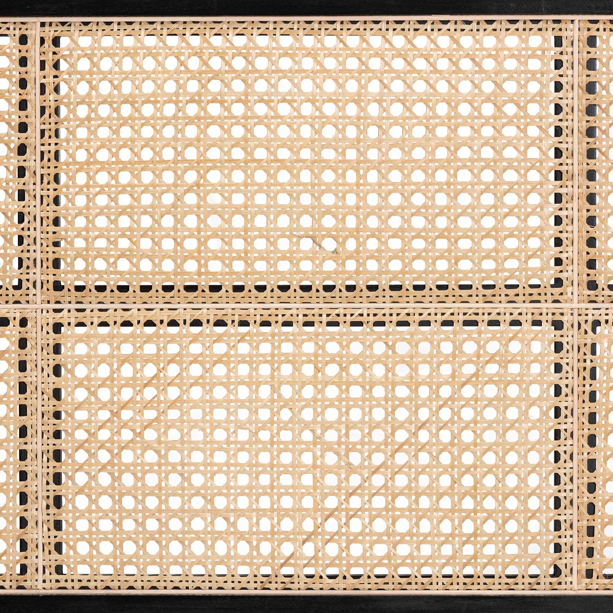 Back. bali & pari - Lainer Modern Bohemian Finished Bayur Wood and Natural Bamboo Queen Size Headboard - Black/Natural Brown.