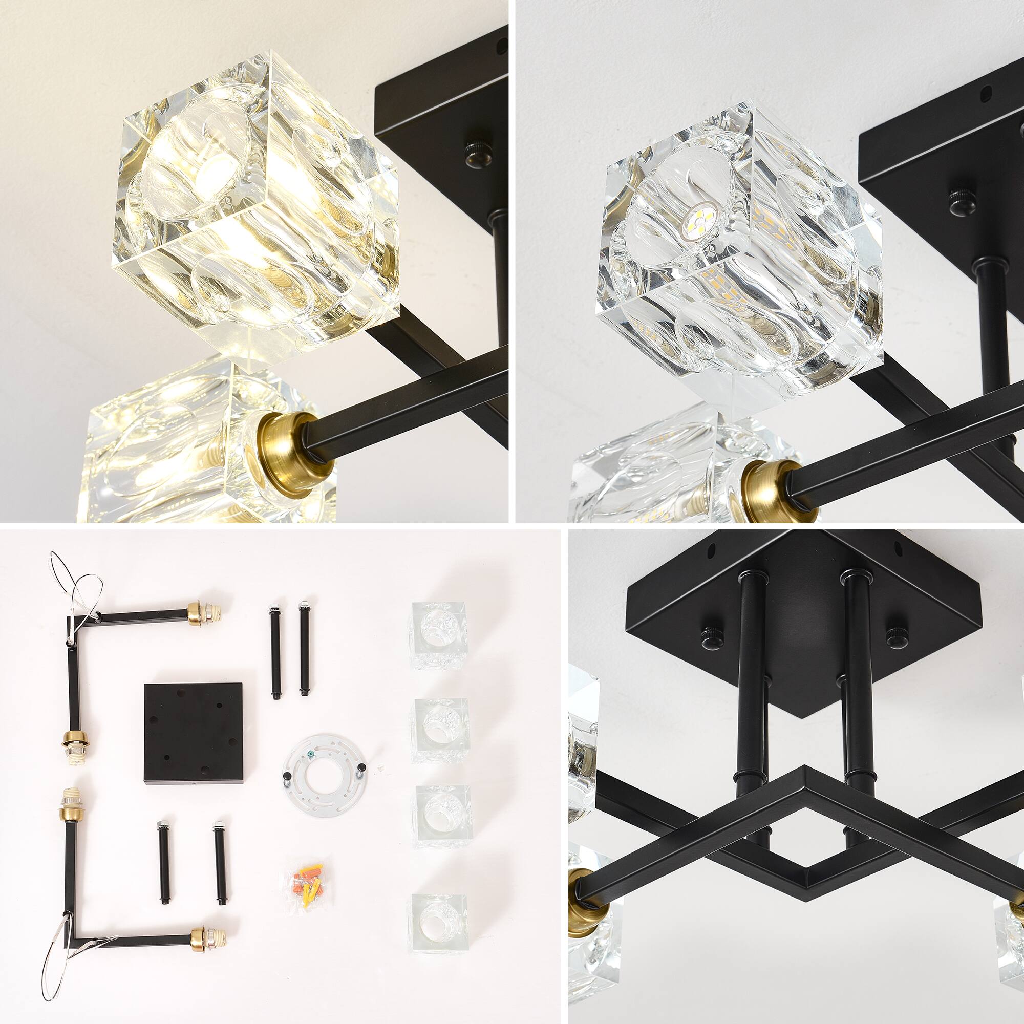 Alt View 4. Boyel Living - Matte Black Modern Crystal Ceiling Light 4 Lights Bulb Included for Dining Room Living Bedroom.