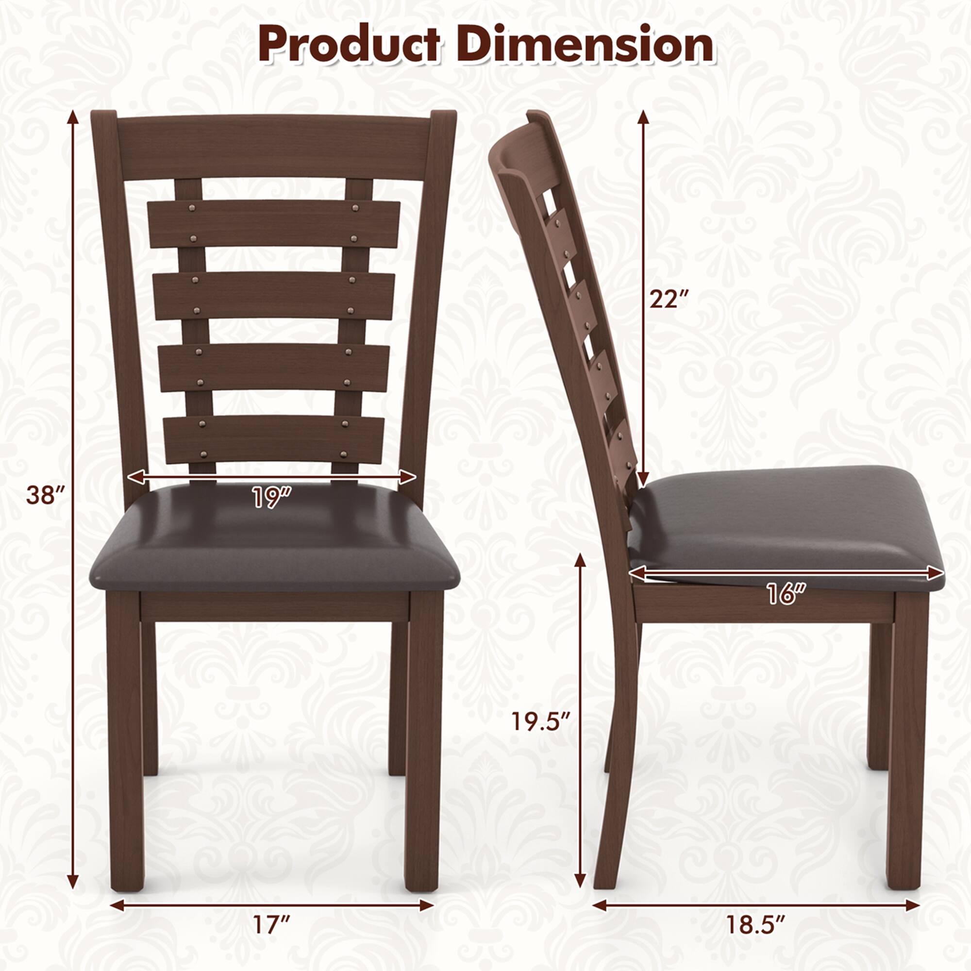Product Dimension: 22" 38" 19" 16" 19.5" 17" 18.5"