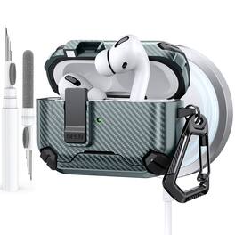 Dteck - Case for Airpods Pro 3rd Gen (2025) with Magnetic Lock,Compatible with Mag Safe,Carbon Fiber Texture Cover + Carabiner - Green