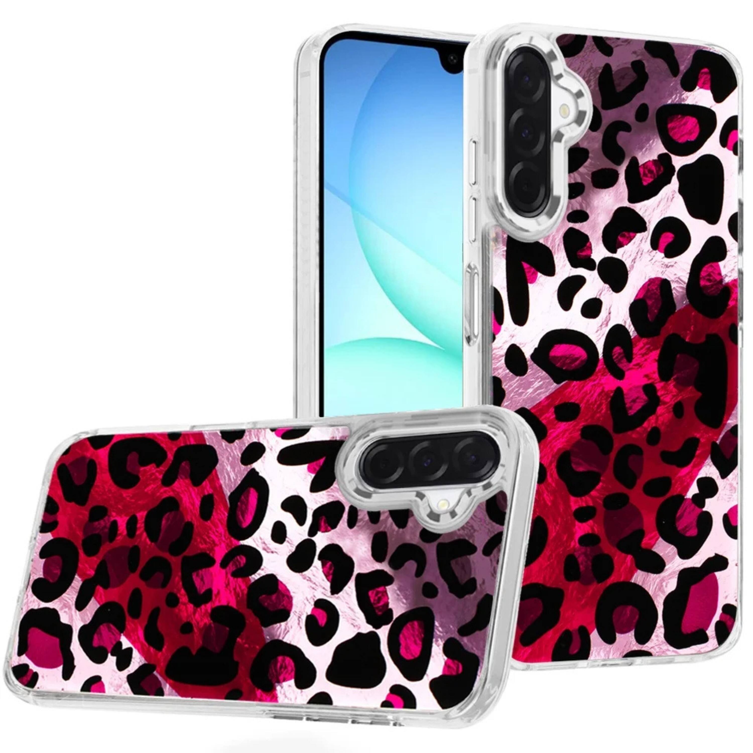 Front. Kitcheniva - Cute In Mold Design Phone Case With Metallic Buttons And Tempered Glass For Samsung A17 5G Pink Spots - Spots.