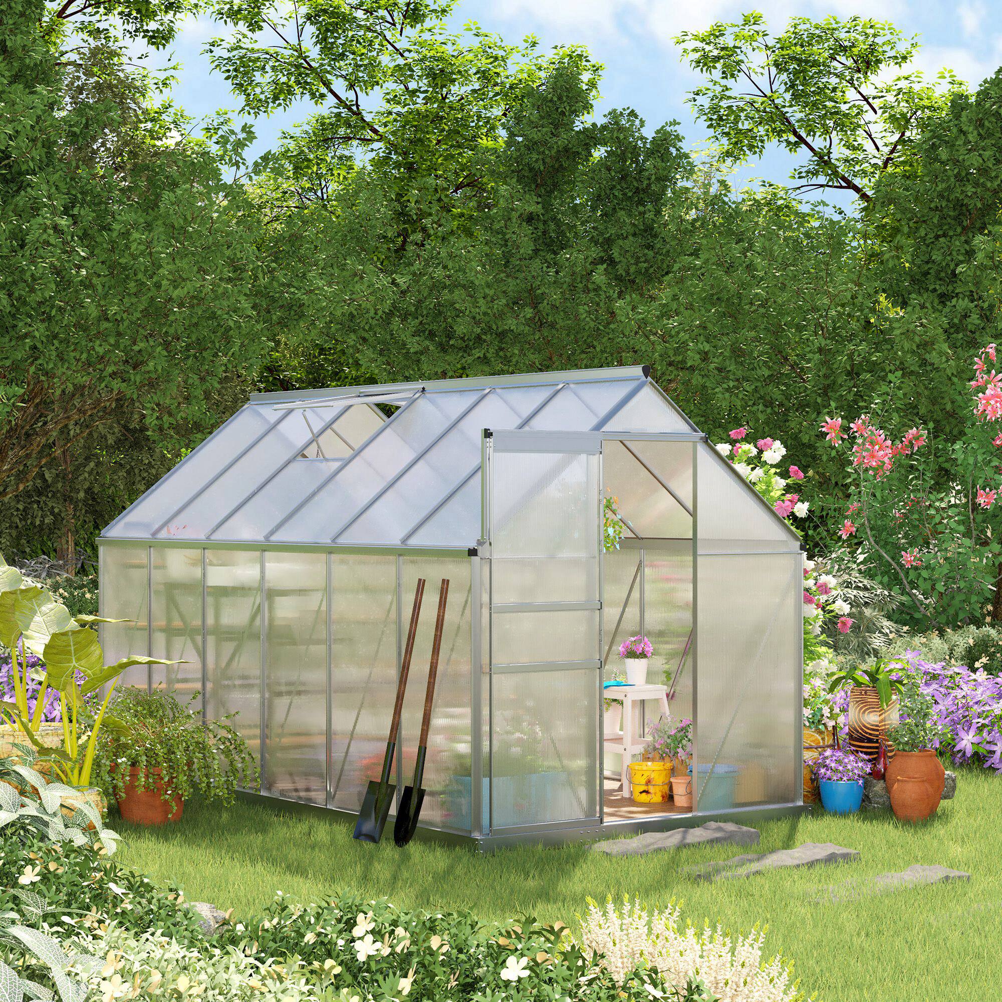 Alt View 1. Outsunny - 6' x 12' x 6.5' Polycarbonate Greenhouse with Aluminum Frame, Walk-in Heavy Duty Greenhouse Kit.