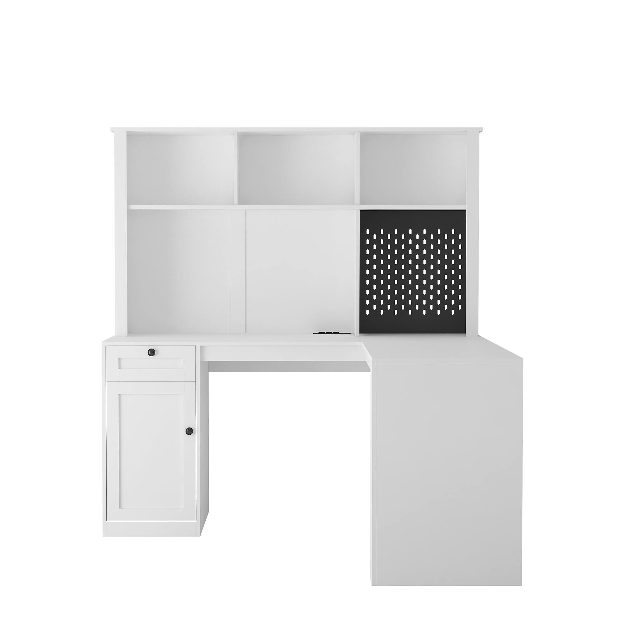 Alt View 7. Tiramisubest - L Shaped Desk with Outlet,Computer Desk with Drawers,Bookshelf,Modern Corner Writing Desk,Home Office Desk,White - White.